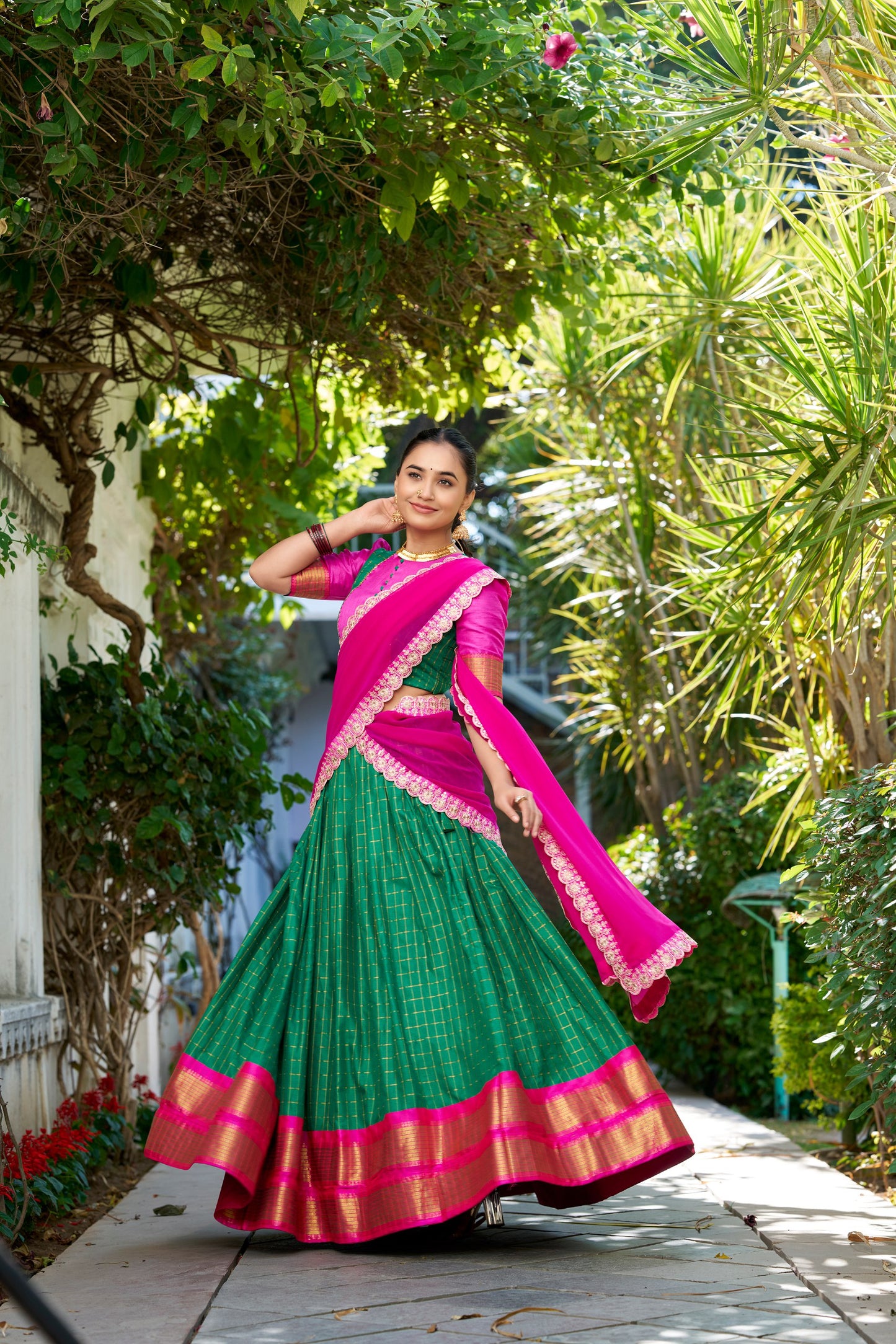 Stylish Zari Chex Weaving Worked Lehenga Choli Set