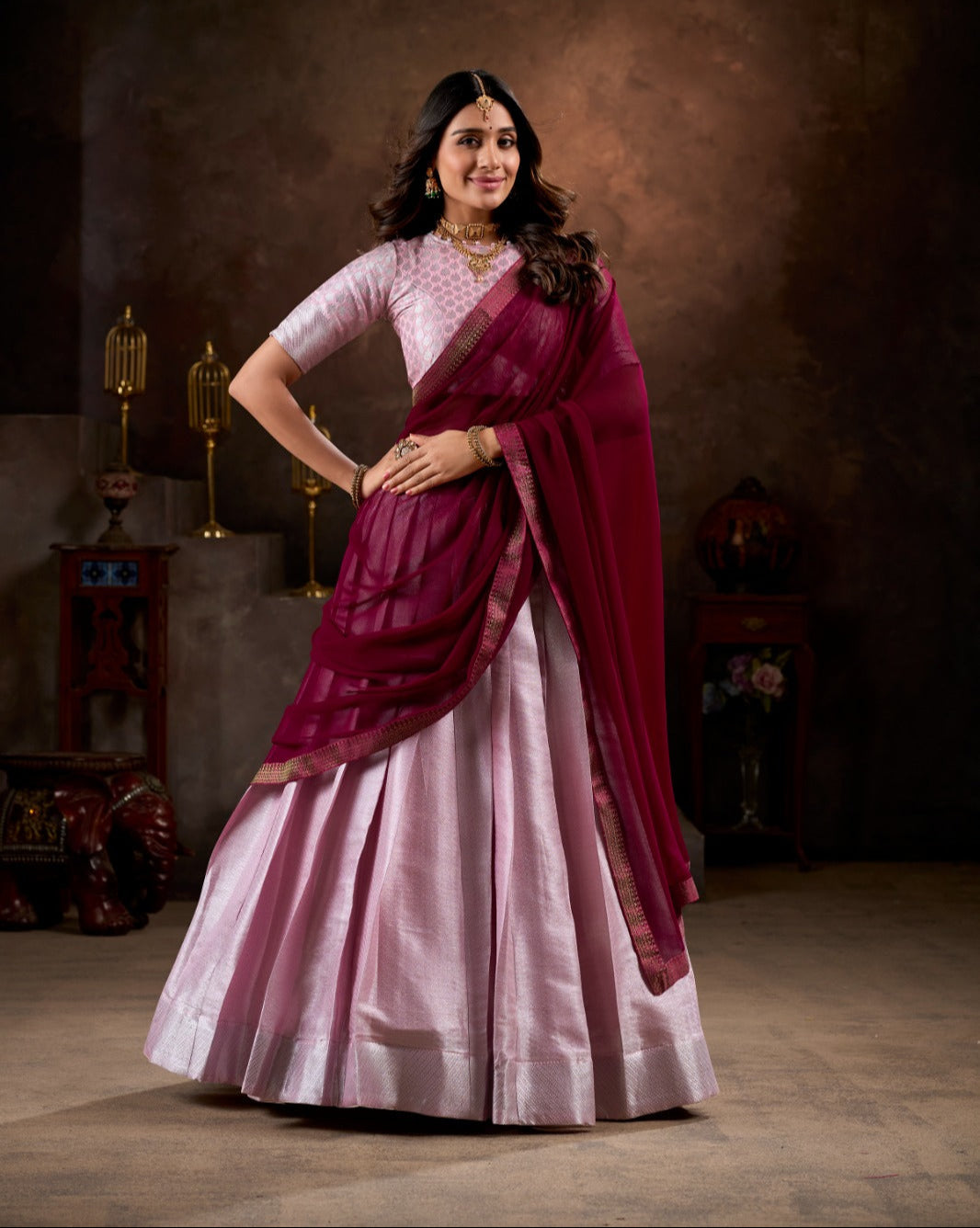 Radiant Jacquard Silk Weaving Worked Lehenga Choli Set - INDIAN ELEGANCE