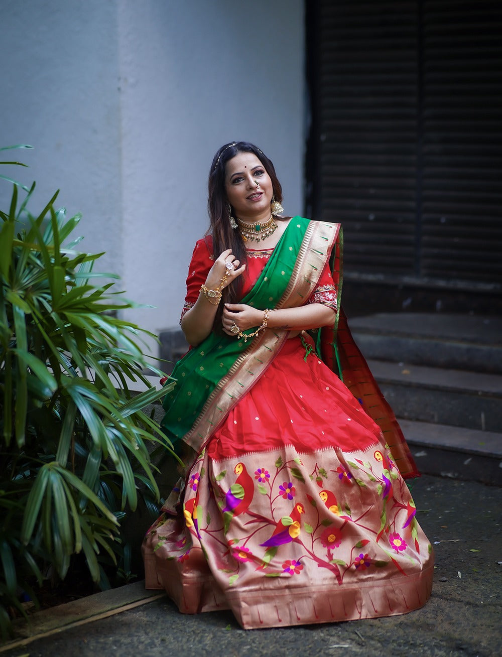 Mesmerizing Red Paithani Silk Zari Weaving Worked Lehenga Set - INDIAN ELEGANCE