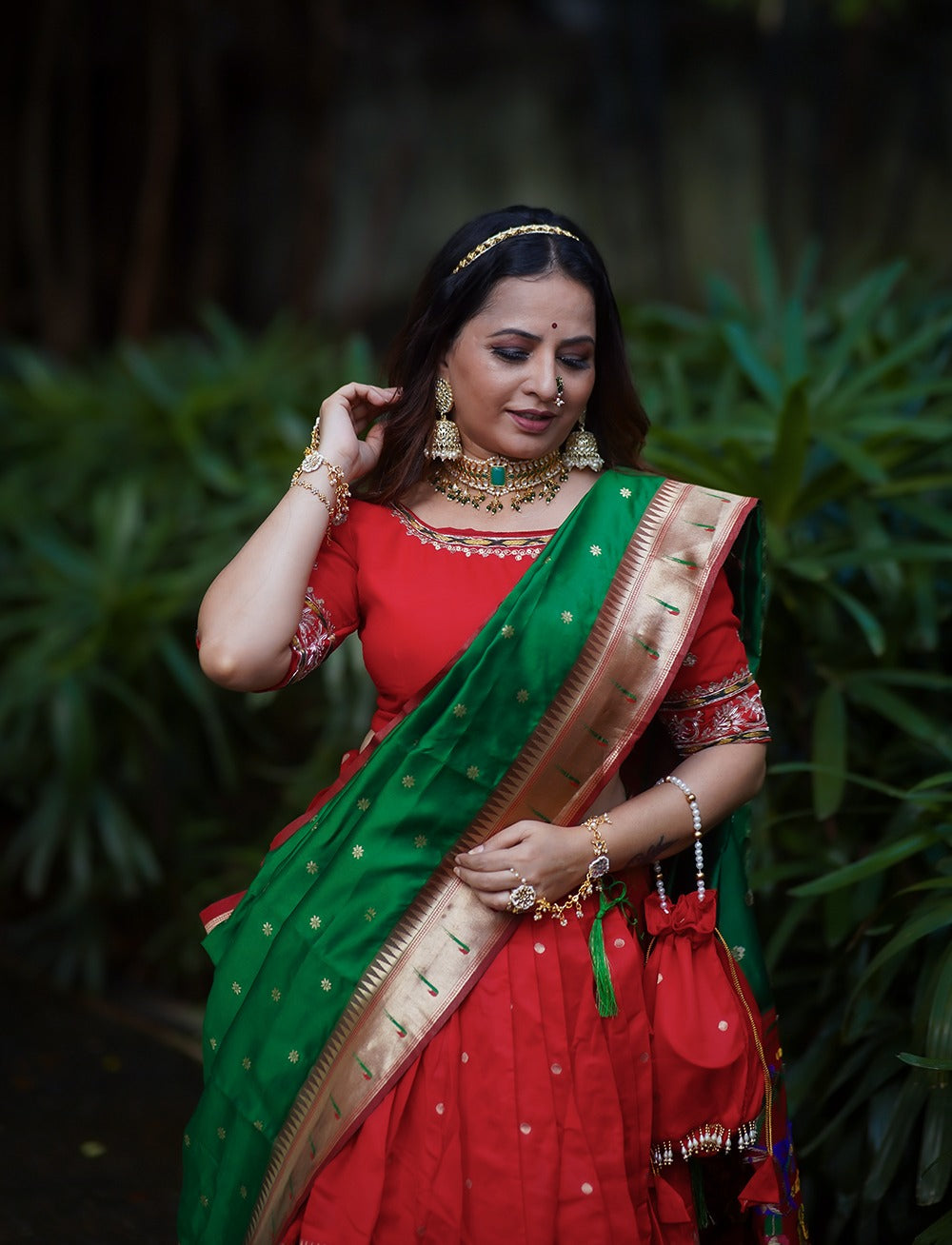 Mesmerizing Red Paithani Silk Zari Weaving Worked Lehenga Set - INDIAN ELEGANCE