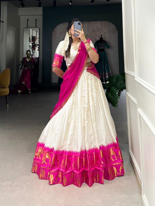 Radiant Poly Cotton Zari Weaving Worked Lehenga Choli Set - INDIAN ELEGANCE