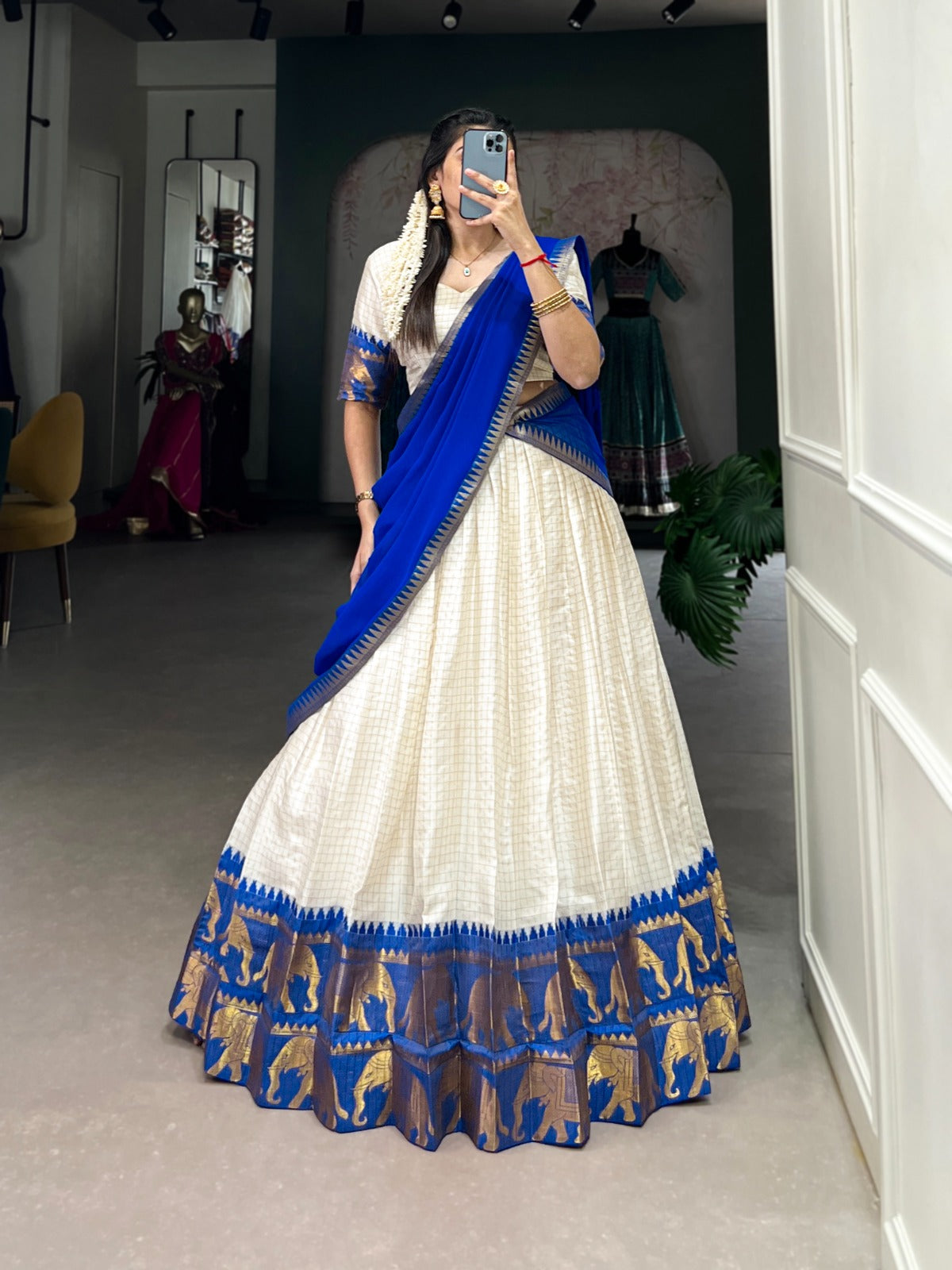 Radiant Poly Cotton Zari Weaving Worked Lehenga Choli Set - INDIAN ELEGANCE