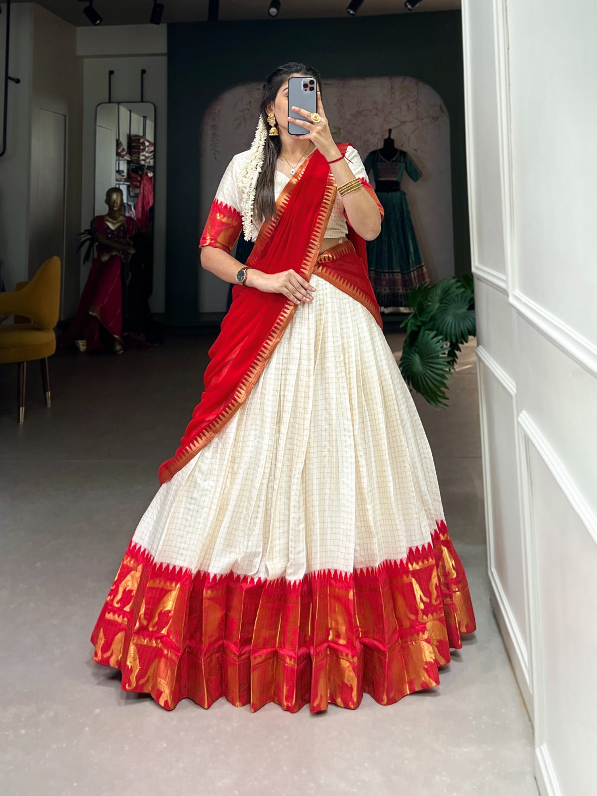 Radiant Poly Cotton Zari Weaving Worked Lehenga Choli Set - INDIAN ELEGANCE