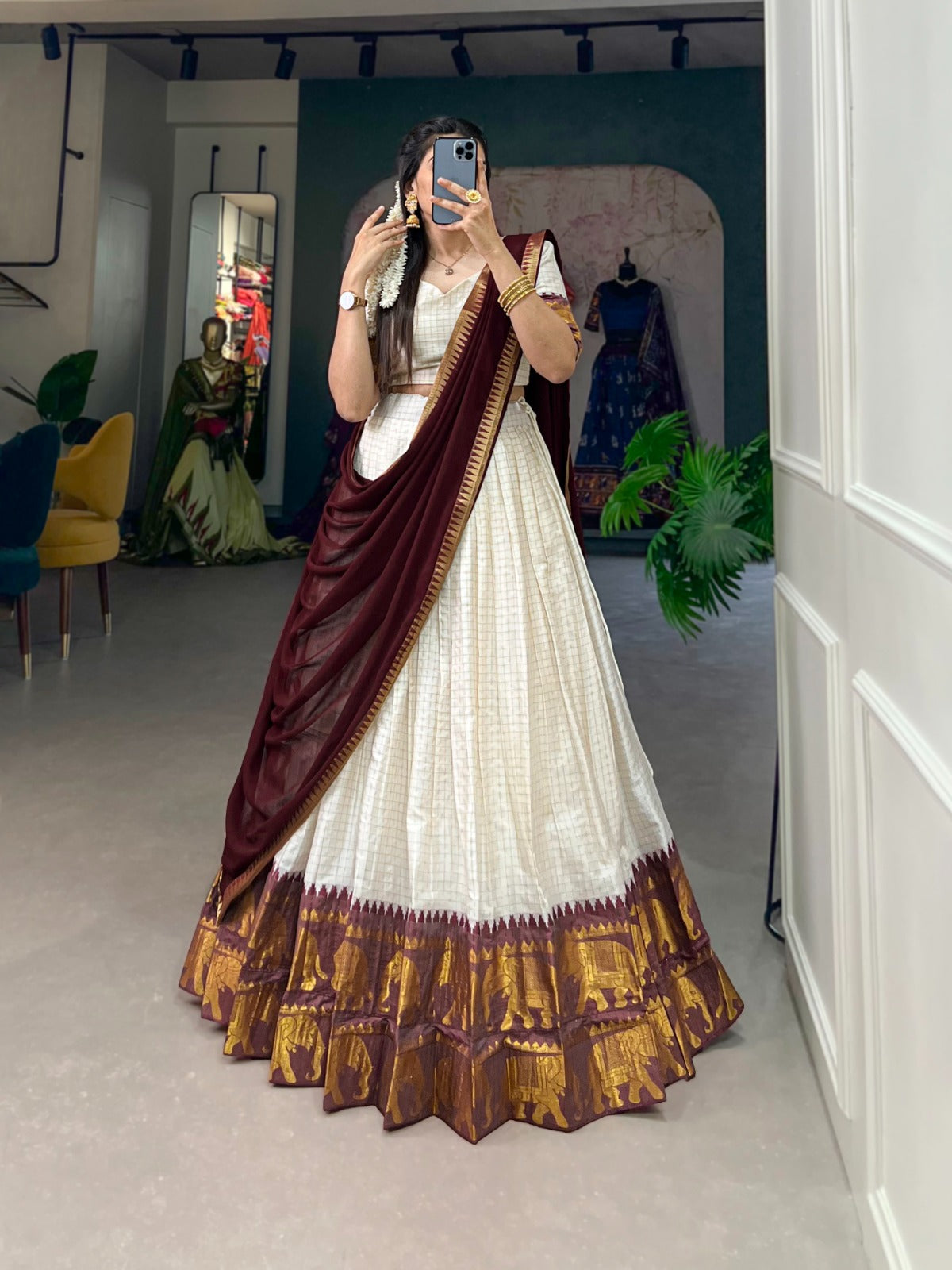 Radiant Poly Cotton Zari Weaving Worked Lehenga Choli Set - INDIAN ELEGANCE