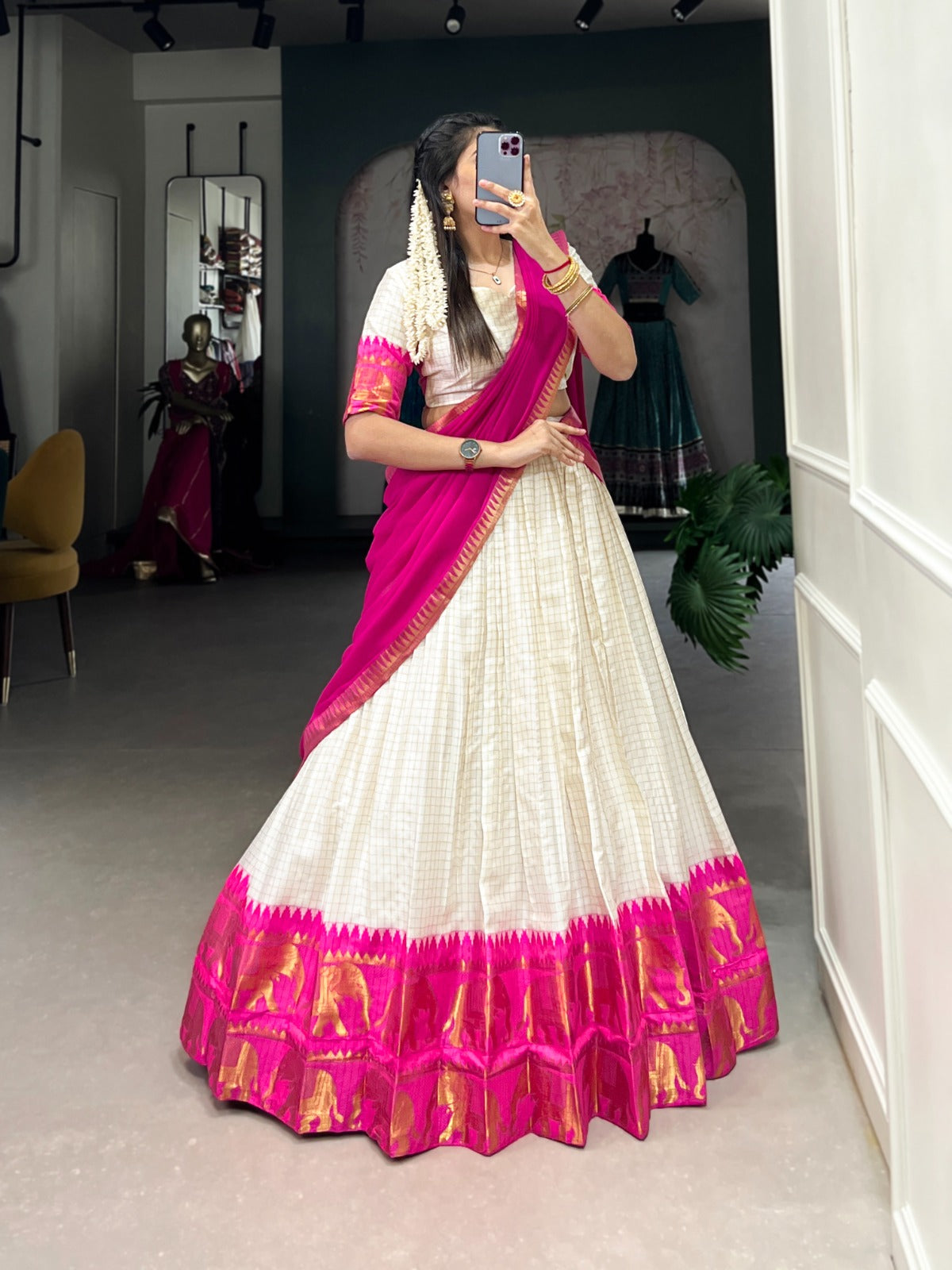 Radiant Poly Cotton Zari Weaving Worked Lehenga Choli Set - INDIAN ELEGANCE