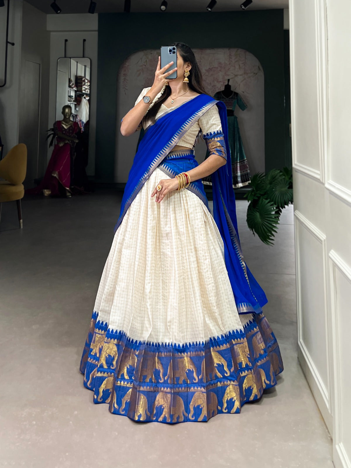 Radiant Poly Cotton Zari Weaving Worked Lehenga Choli Set - INDIAN ELEGANCE