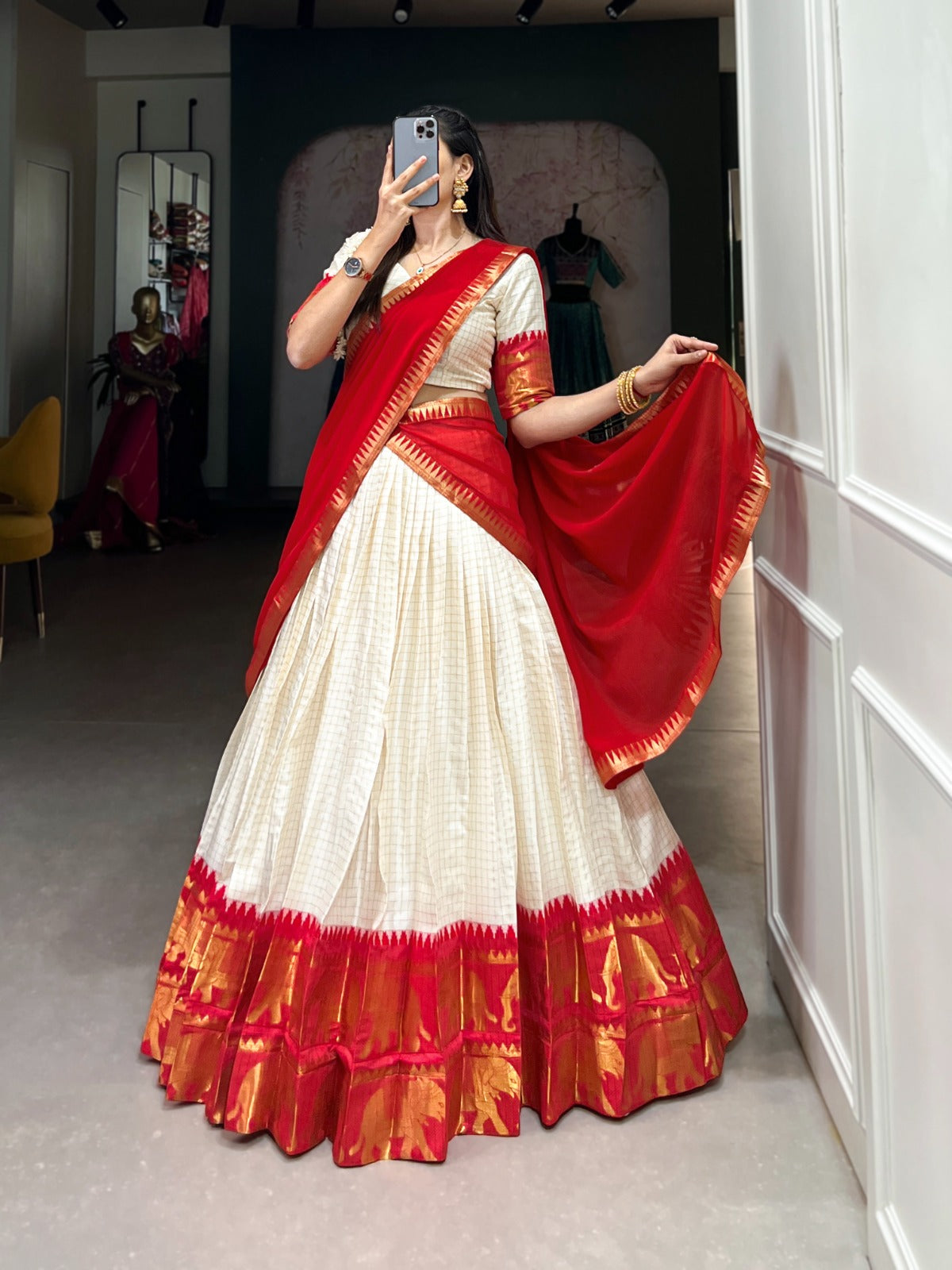 Radiant Poly Cotton Zari Weaving Worked Lehenga Choli Set - INDIAN ELEGANCE