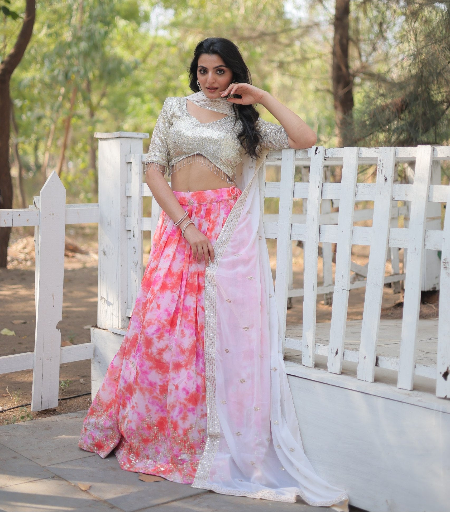 Spectacular Faux Georgette Floral Printed Sequins Embroidered Lehenga Choli - INDIAN ELEGANCE