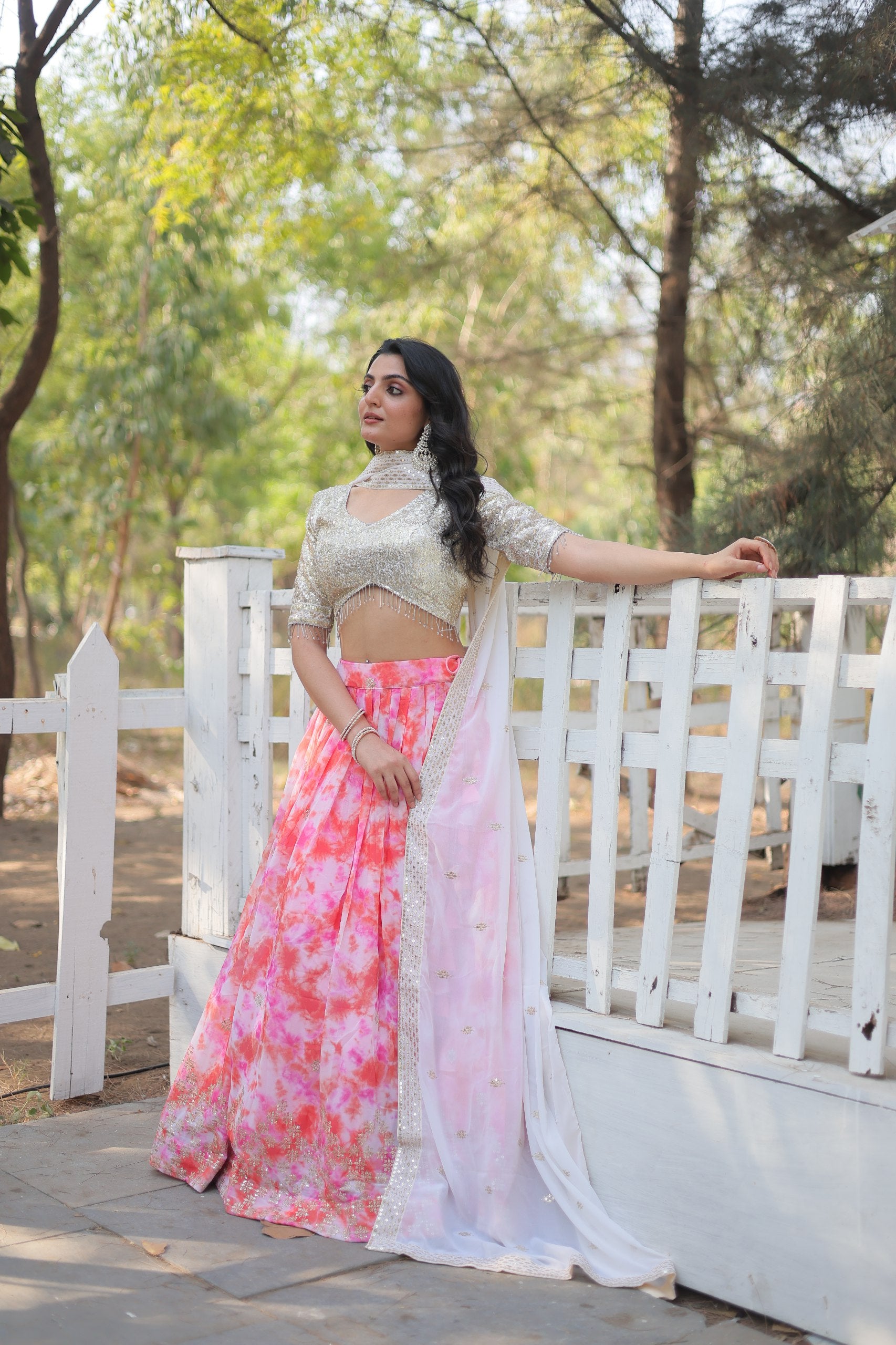 Spectacular Faux Georgette Floral Printed Sequins Embroidered Lehenga Choli - INDIAN ELEGANCE