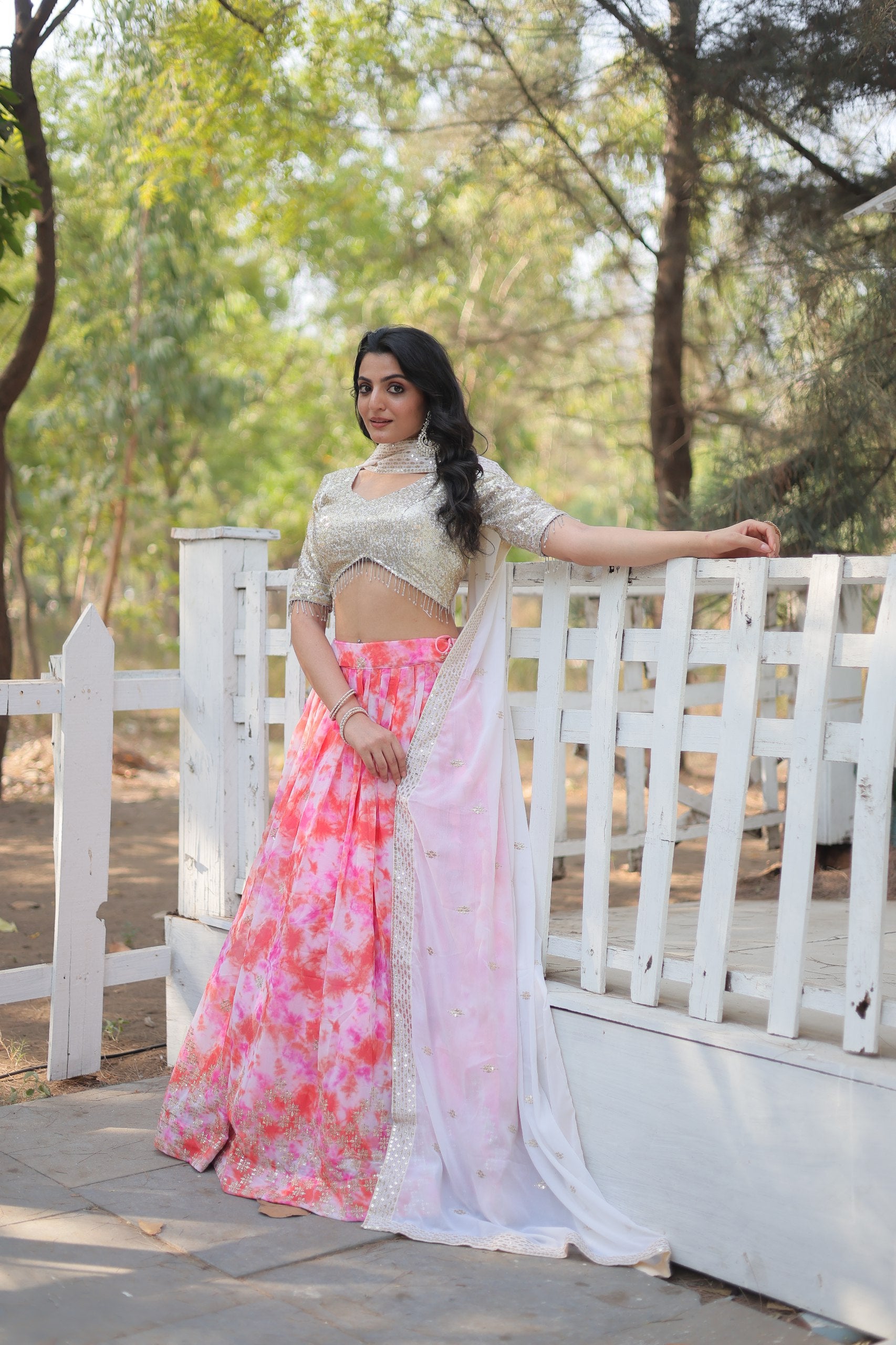 Spectacular Faux Georgette Floral Printed Sequins Embroidered Lehenga Choli - INDIAN ELEGANCE