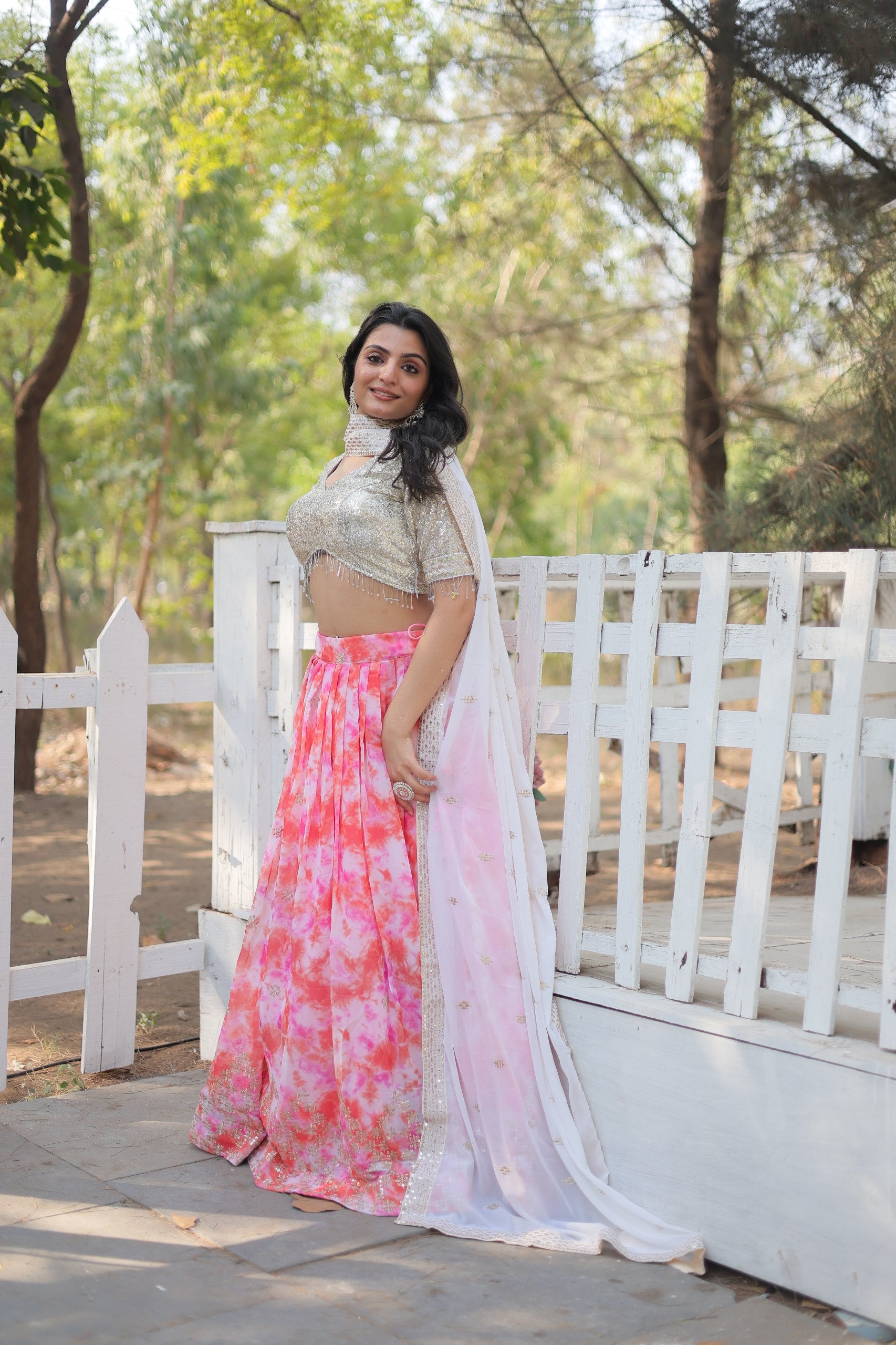 Spectacular Faux Georgette Floral Printed Sequins Embroidered Lehenga Choli - INDIAN ELEGANCE