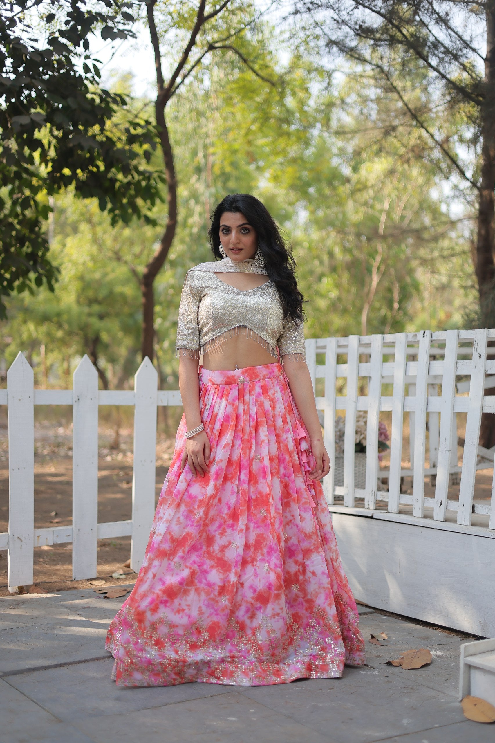 Spectacular Faux Georgette Floral Printed Sequins Embroidered Lehenga Choli - INDIAN ELEGANCE