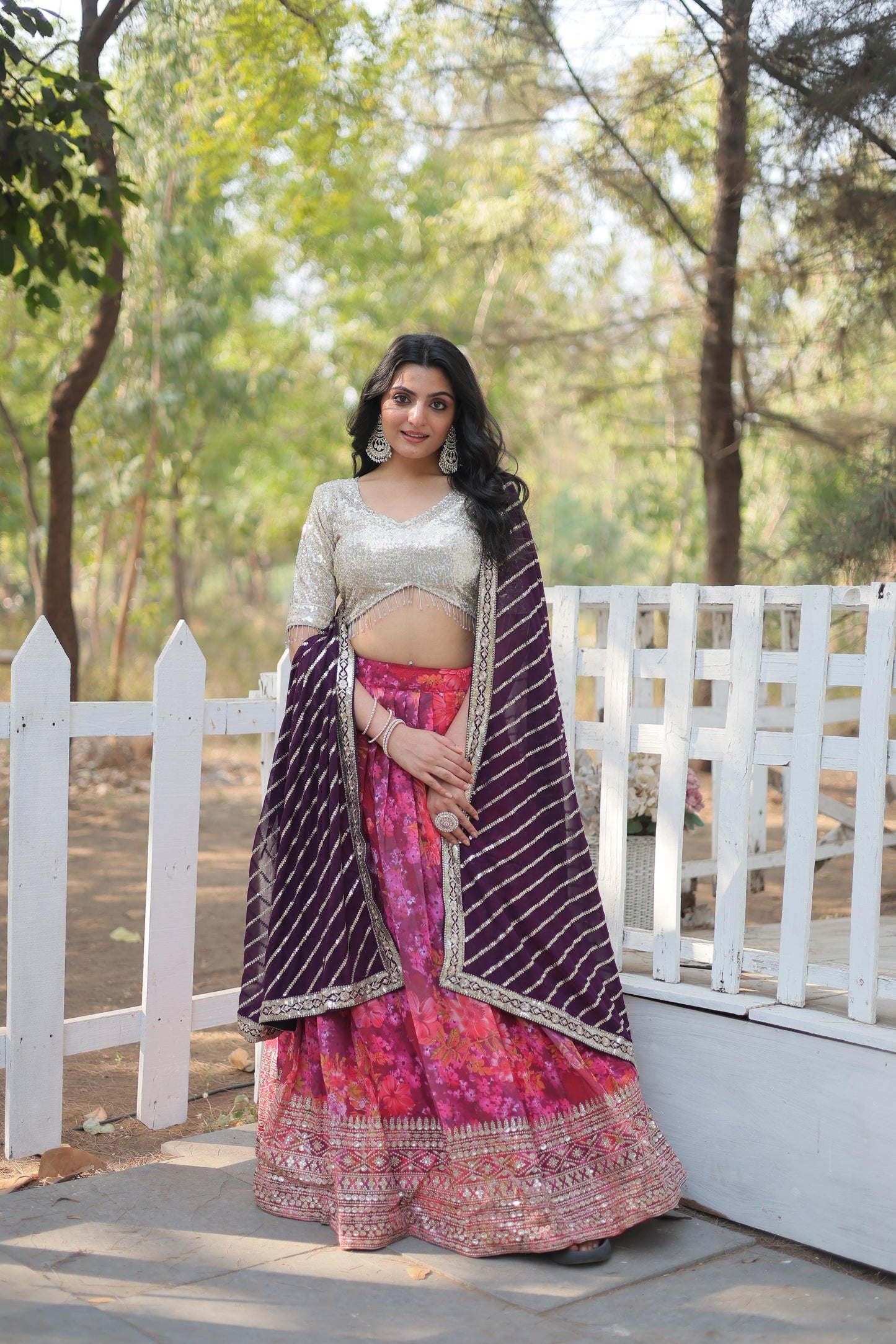 Enchanting Pink Georgette Floral Printed Sequins Embroidered Lehenga Set - INDIAN ELEGANCE