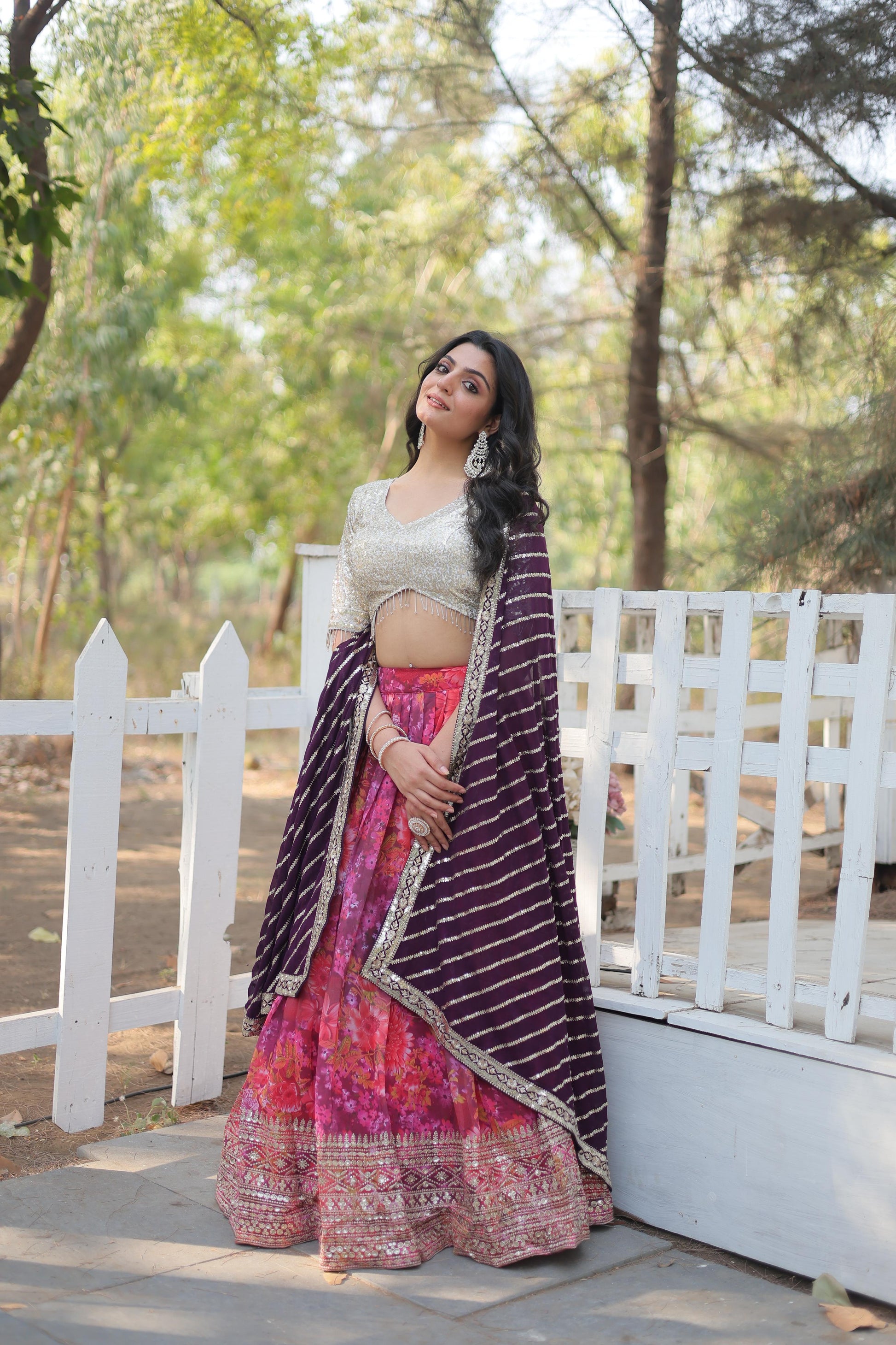 Enchanting Pink Georgette Floral Printed Sequins Embroidered Lehenga Set - INDIAN ELEGANCE