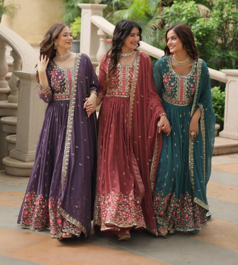 Breathtaking Faux Georgette Rich Sequins Embroidered Top Sharara Suit - INDIAN ELEGANCE