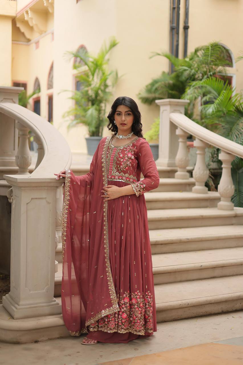 Breathtaking Faux Georgette Rich Sequins Embroidered Top Sharara Suit - INDIAN ELEGANCE