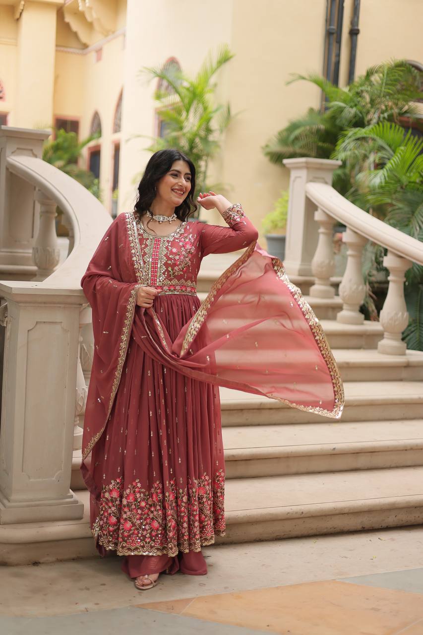Breathtaking Faux Georgette Rich Sequins Embroidered Top Sharara Suit - INDIAN ELEGANCE