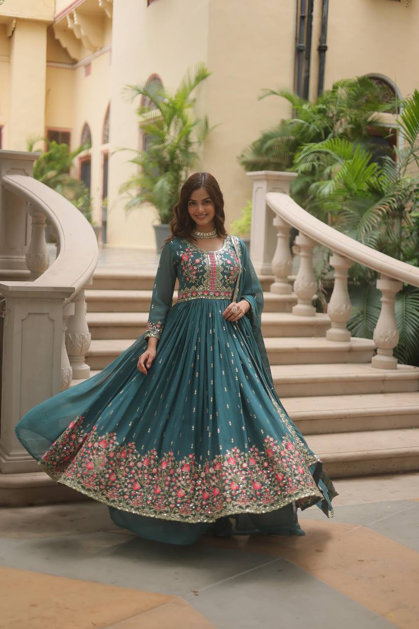 Breathtaking Faux Georgette Rich Sequins Embroidered Top Sharara Suit - INDIAN ELEGANCE