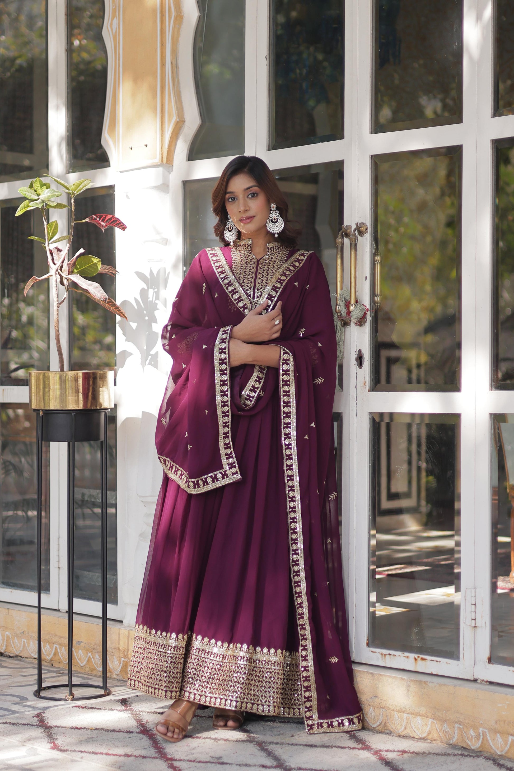 Magnificent Faux Georgette Rich Sequins Embroidered Gown With Dupatta - INDIAN ELEGANCE