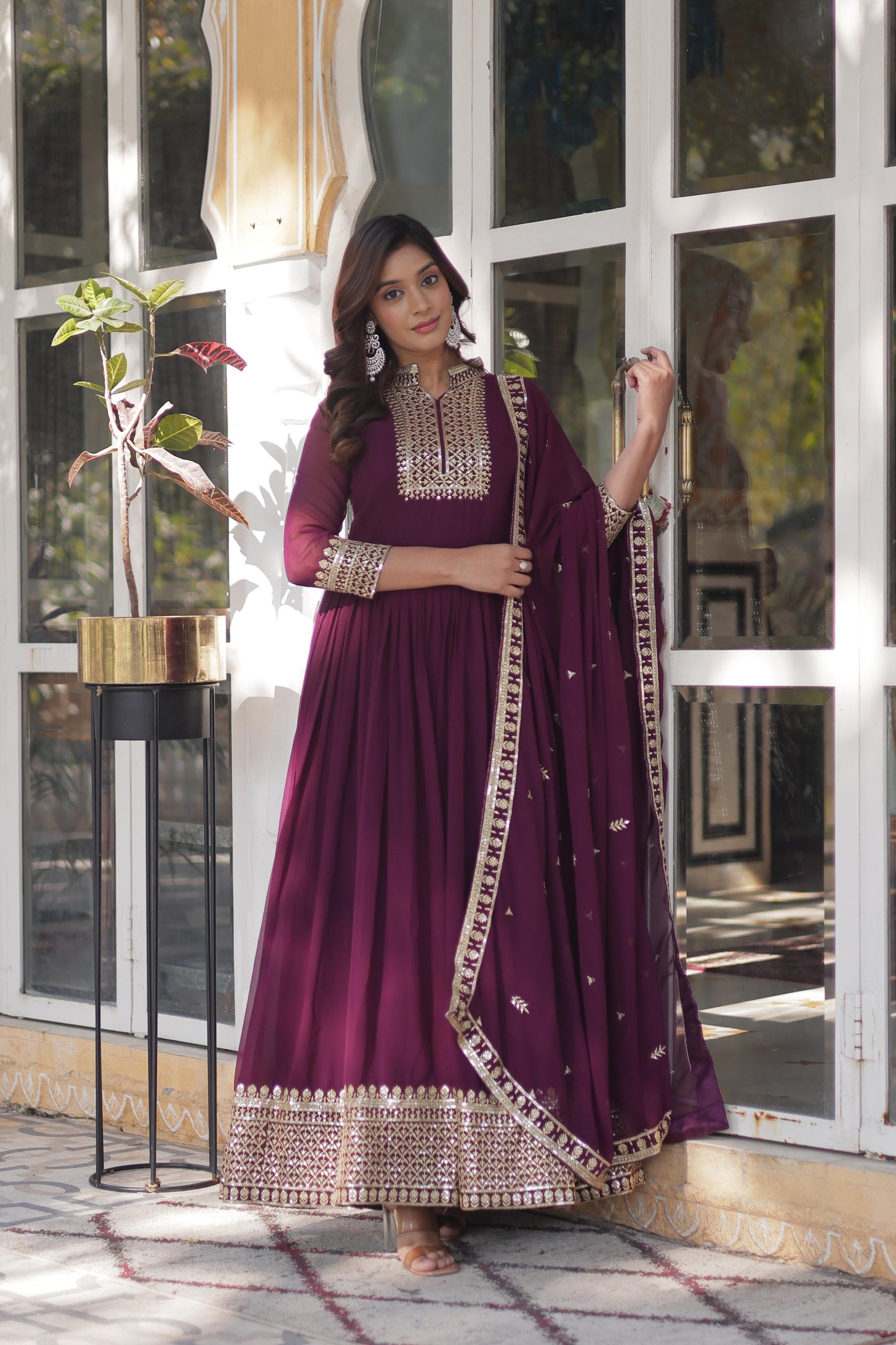 Magnificent Faux Georgette Rich Sequins Embroidered Gown With Dupatta - INDIAN ELEGANCE