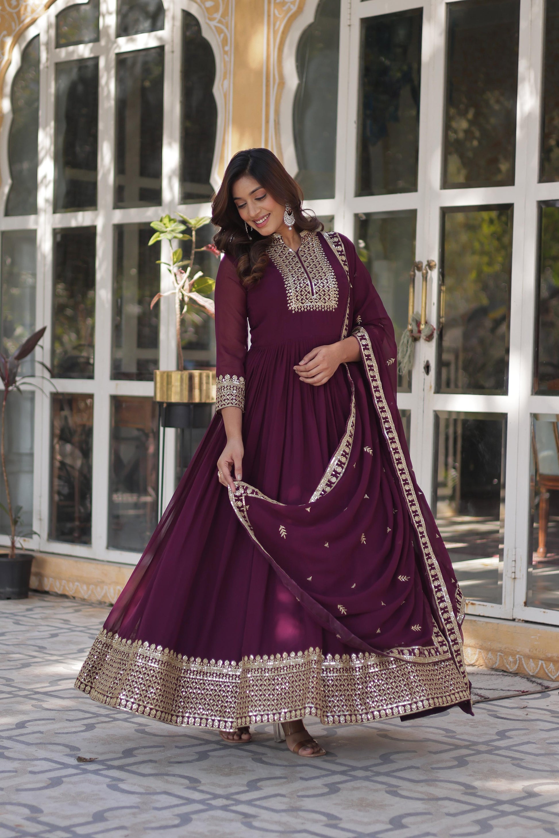 Magnificent Faux Georgette Rich Sequins Embroidered Gown With Dupatta - INDIAN ELEGANCE
