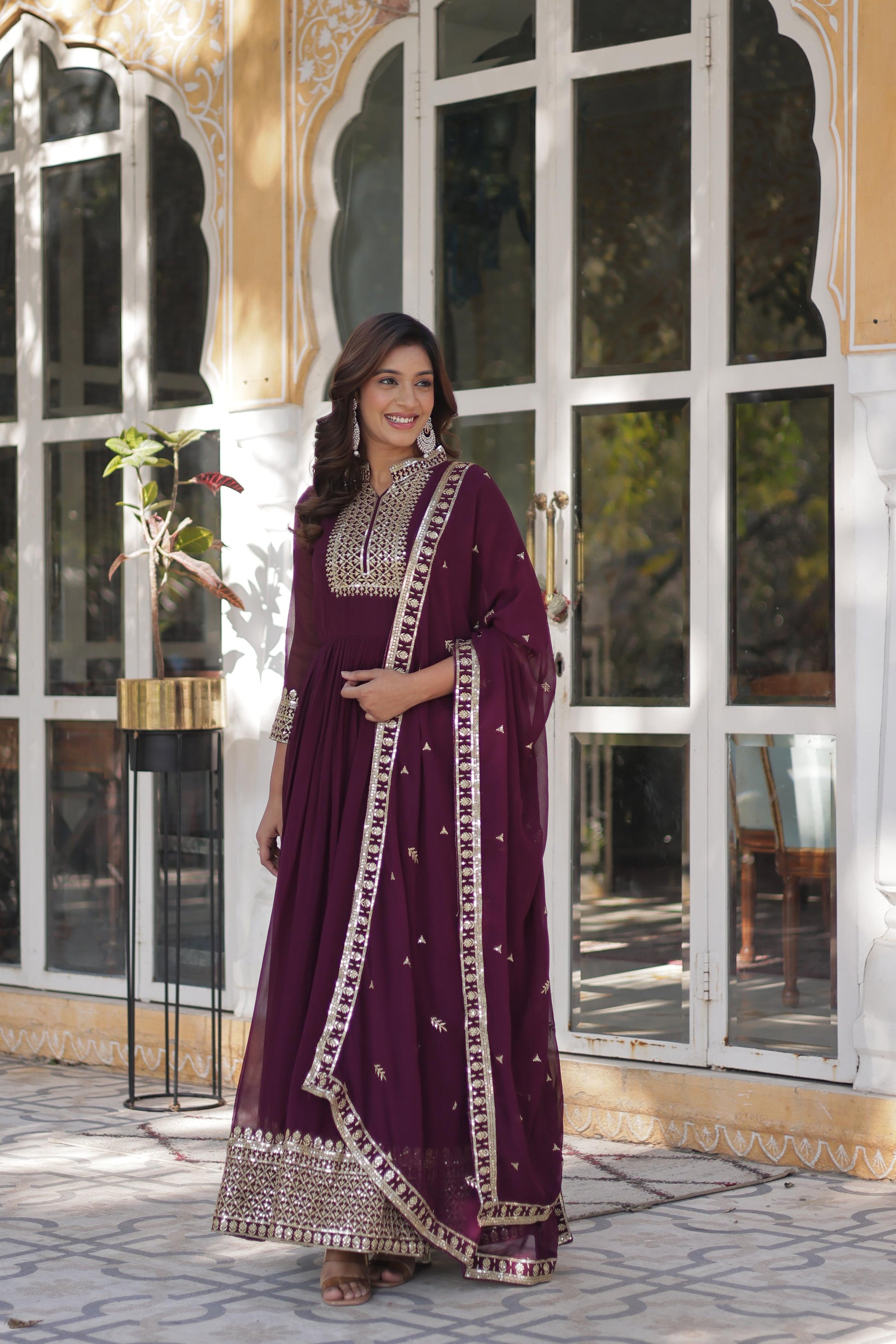 Magnificent Faux Georgette Rich Sequins Embroidered Gown With Dupatta - INDIAN ELEGANCE