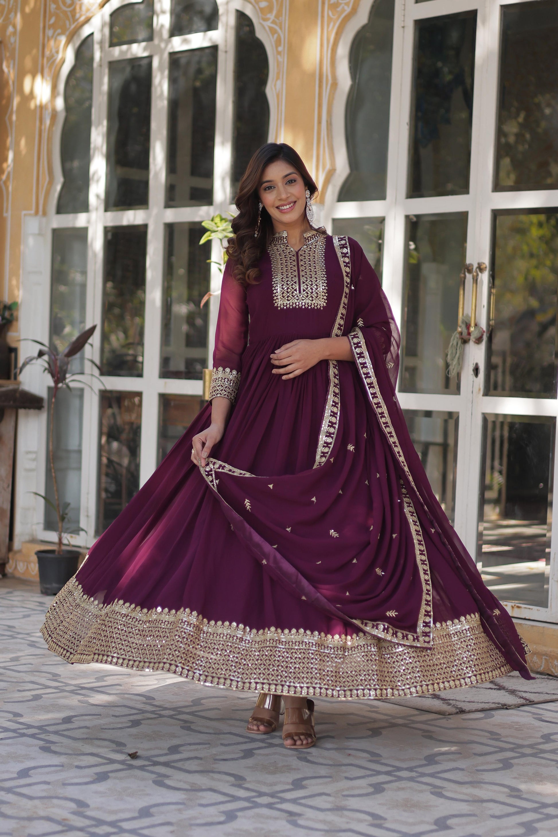 Magnificent Faux Georgette Rich Sequins Embroidered Gown With Dupatta - INDIAN ELEGANCE