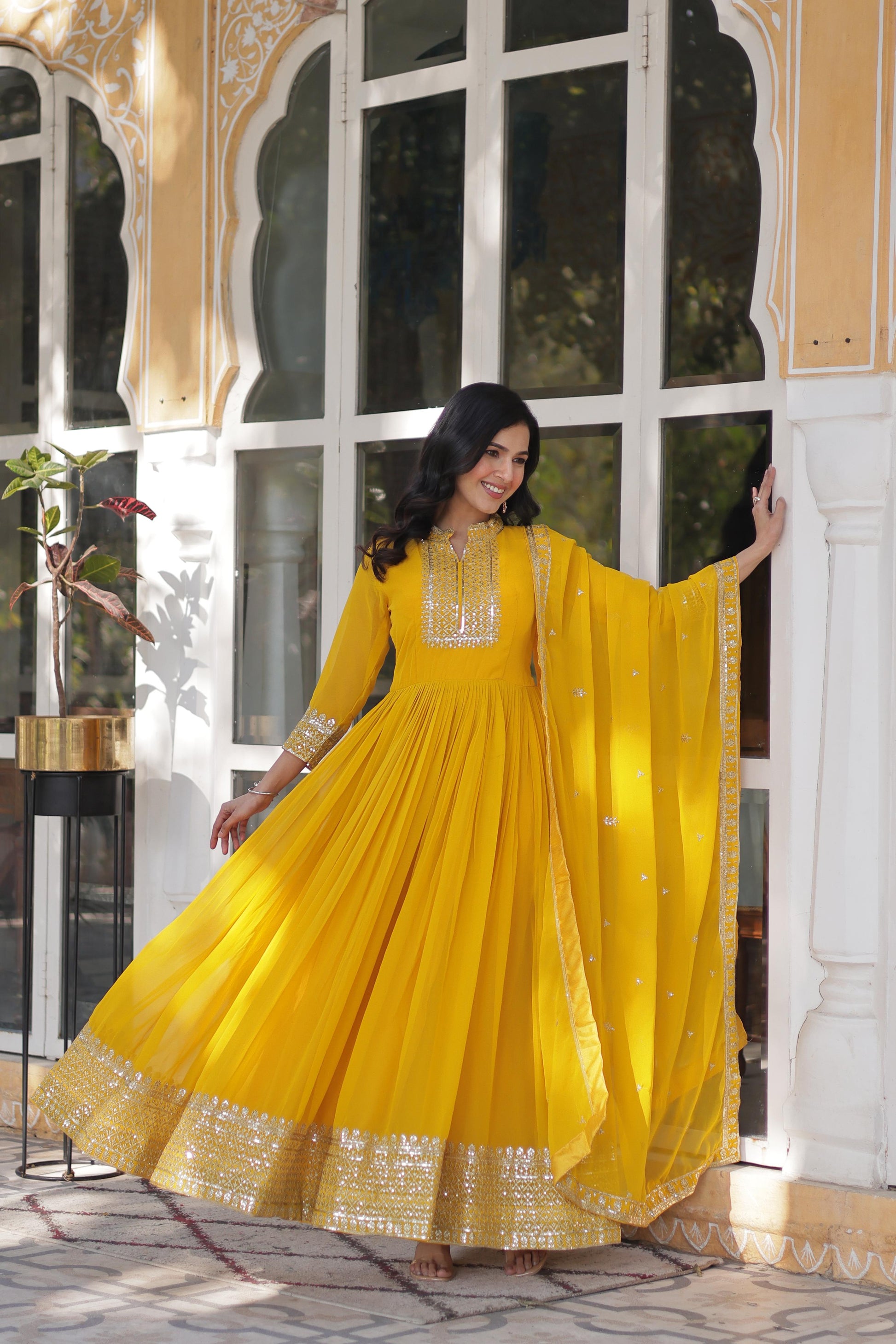 Magnificent Faux Georgette Rich Sequins Embroidered Gown With Dupatta - INDIAN ELEGANCE