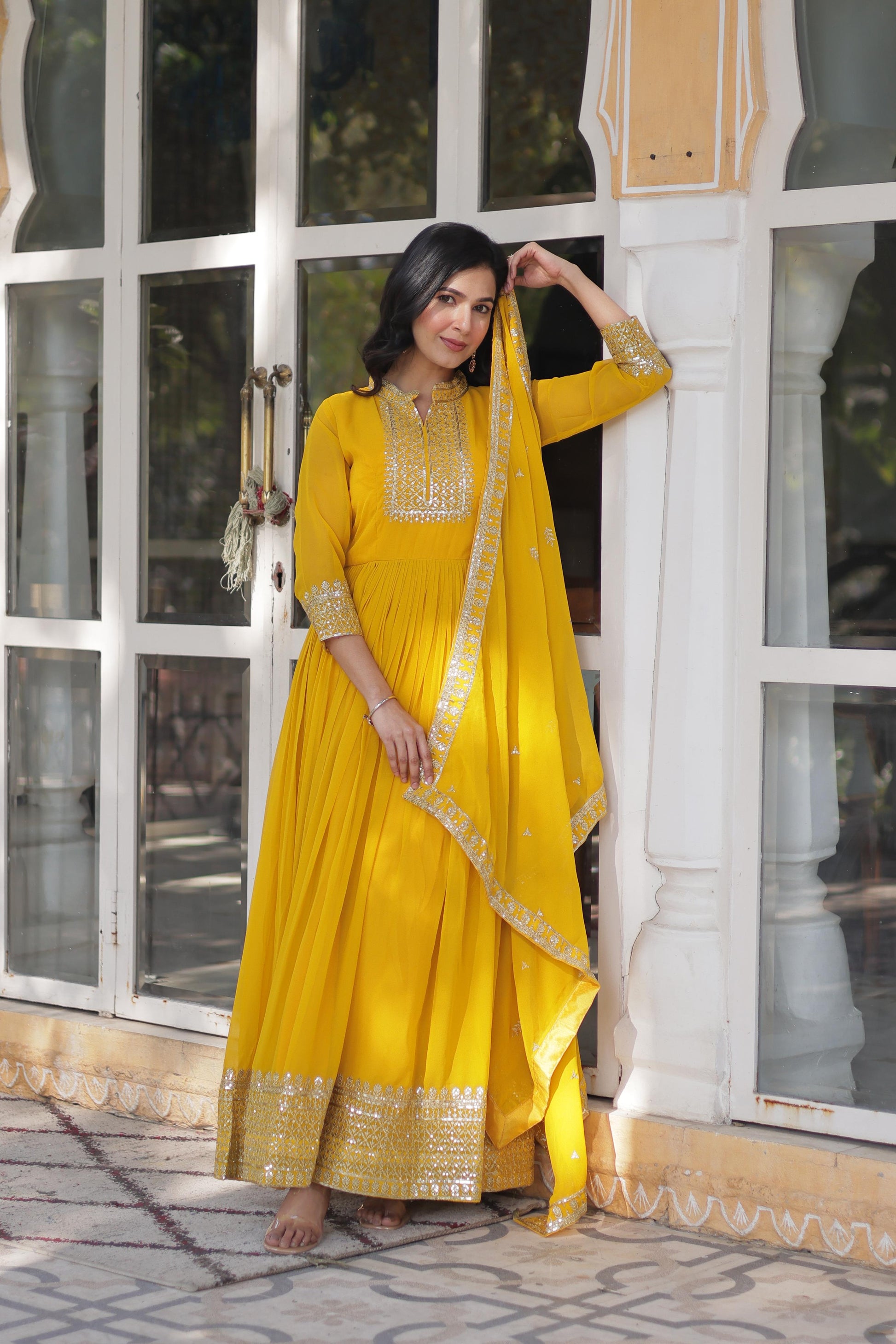 Magnificent Faux Georgette Rich Sequins Embroidered Gown With Dupatta - INDIAN ELEGANCE