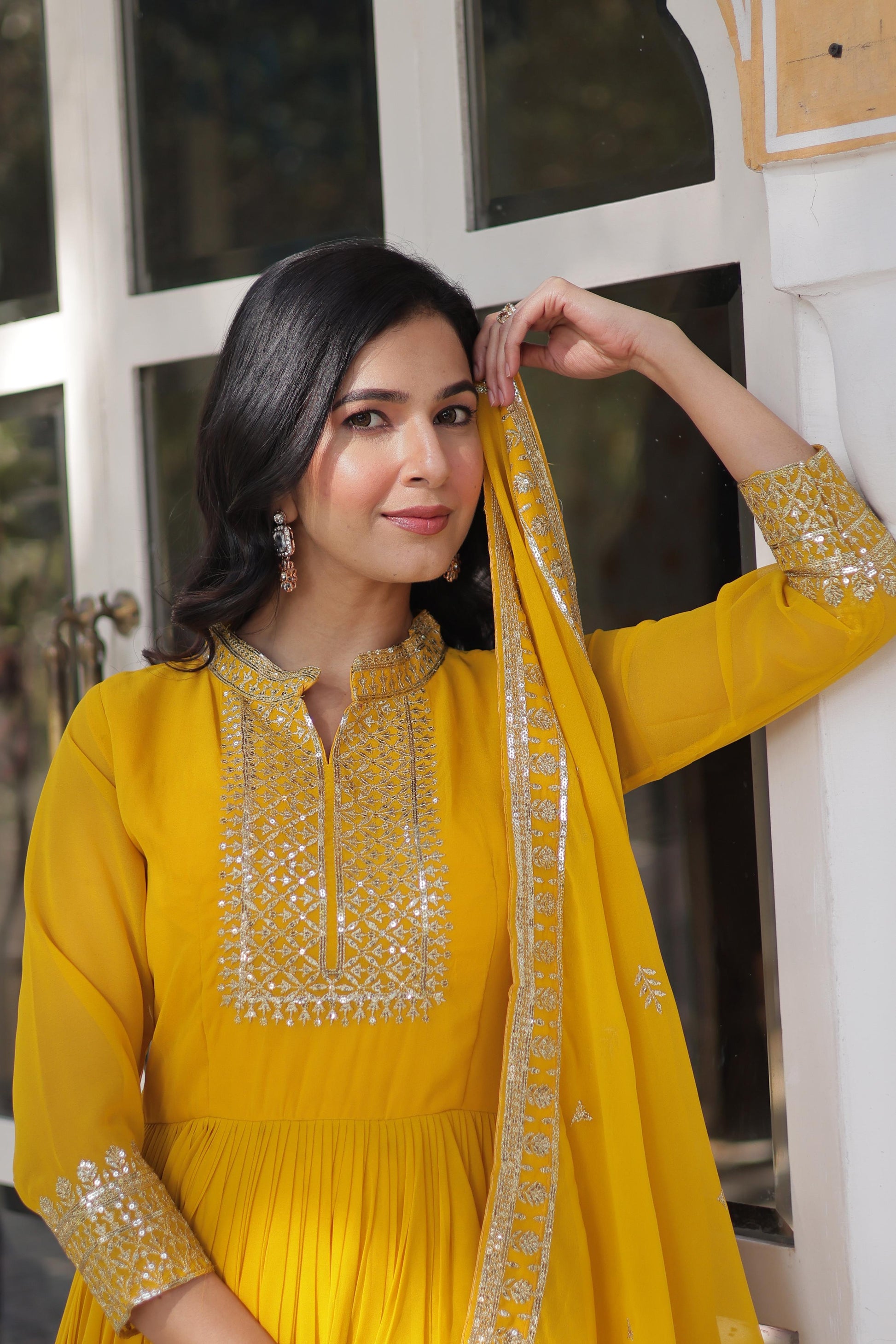 Magnificent Faux Georgette Rich Sequins Embroidered Gown With Dupatta - INDIAN ELEGANCE