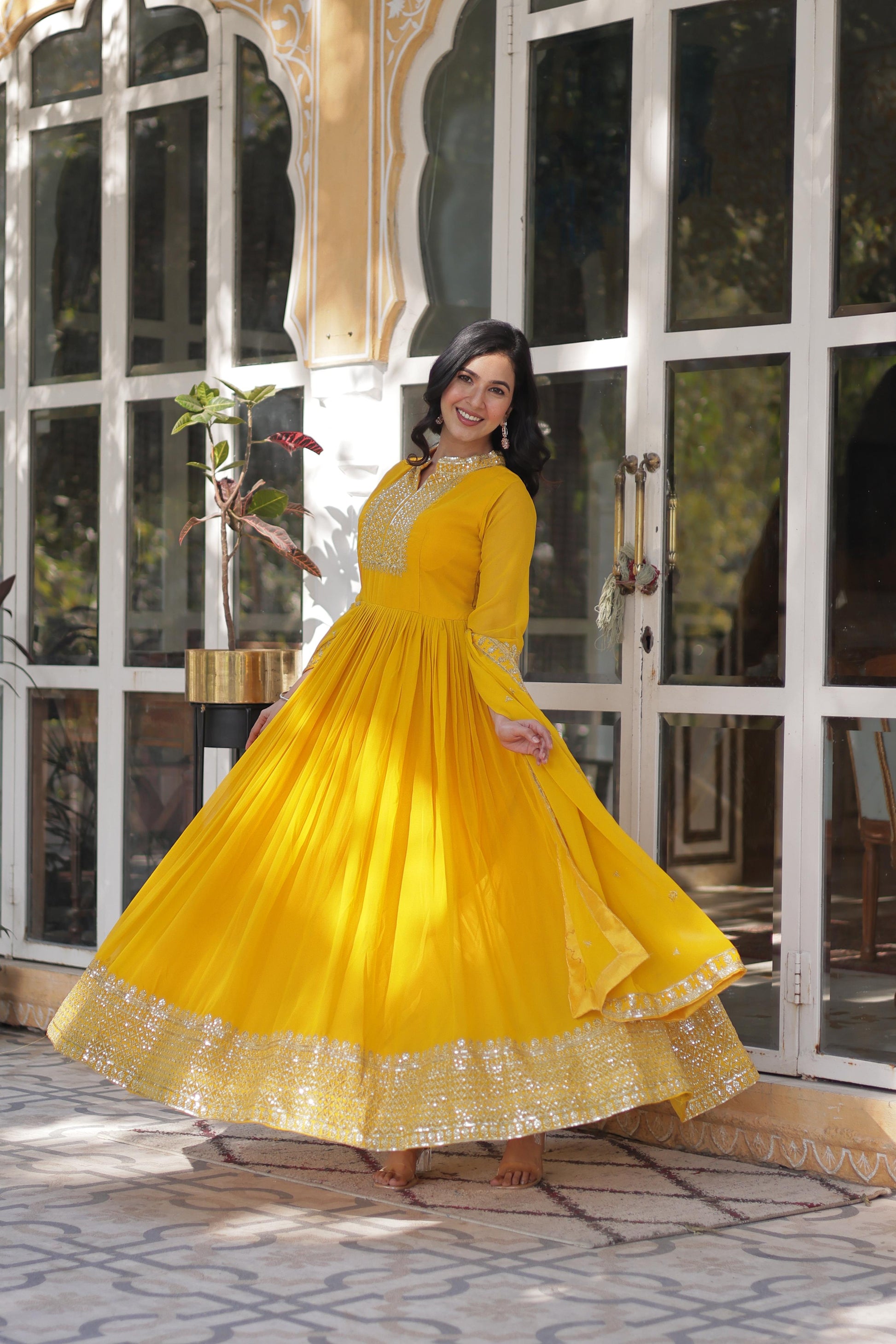Magnificent Faux Georgette Rich Sequins Embroidered Gown With Dupatta - INDIAN ELEGANCE