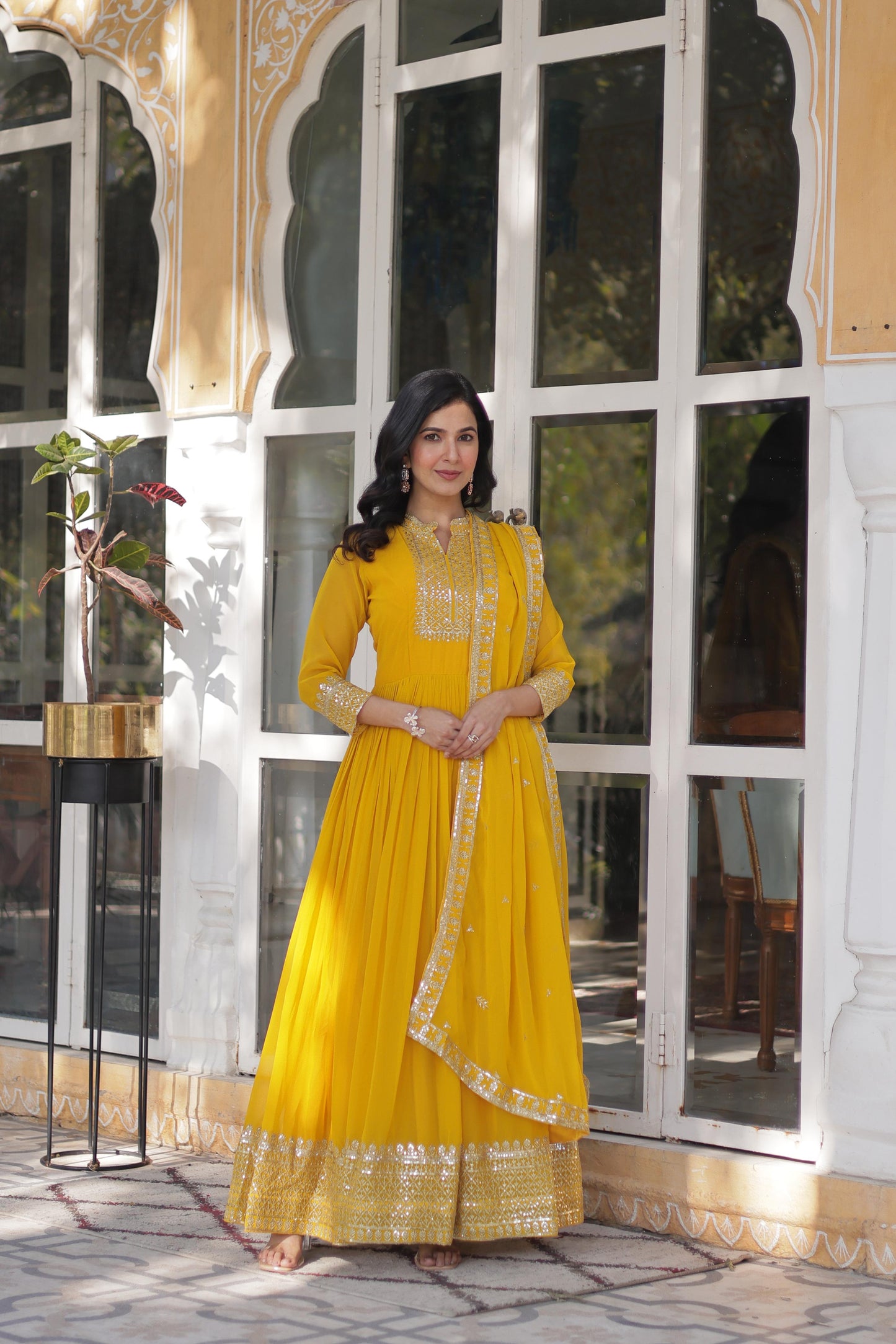 Magnificent Faux Georgette Rich Sequins Embroidered Gown With Dupatta - INDIAN ELEGANCE