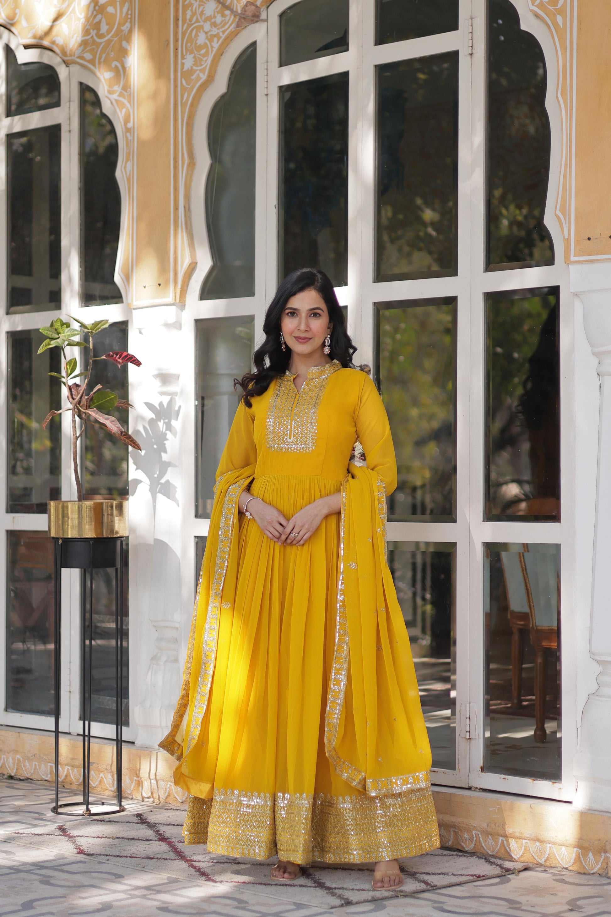 Magnificent Faux Georgette Rich Sequins Embroidered Gown With Dupatta - INDIAN ELEGANCE