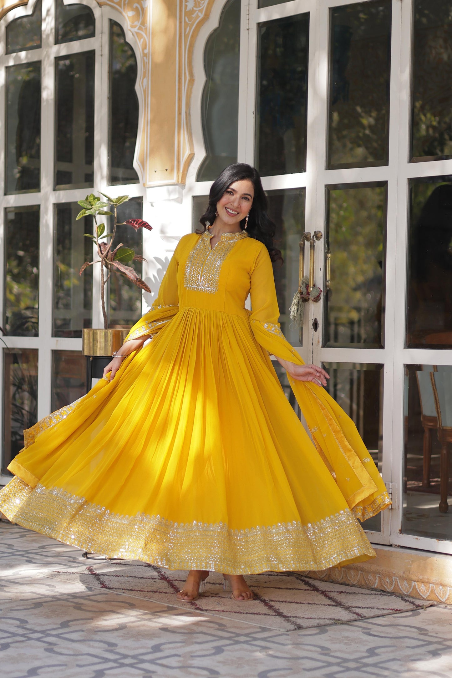 Magnificent Faux Georgette Rich Sequins Embroidered Gown With Dupatta - INDIAN ELEGANCE
