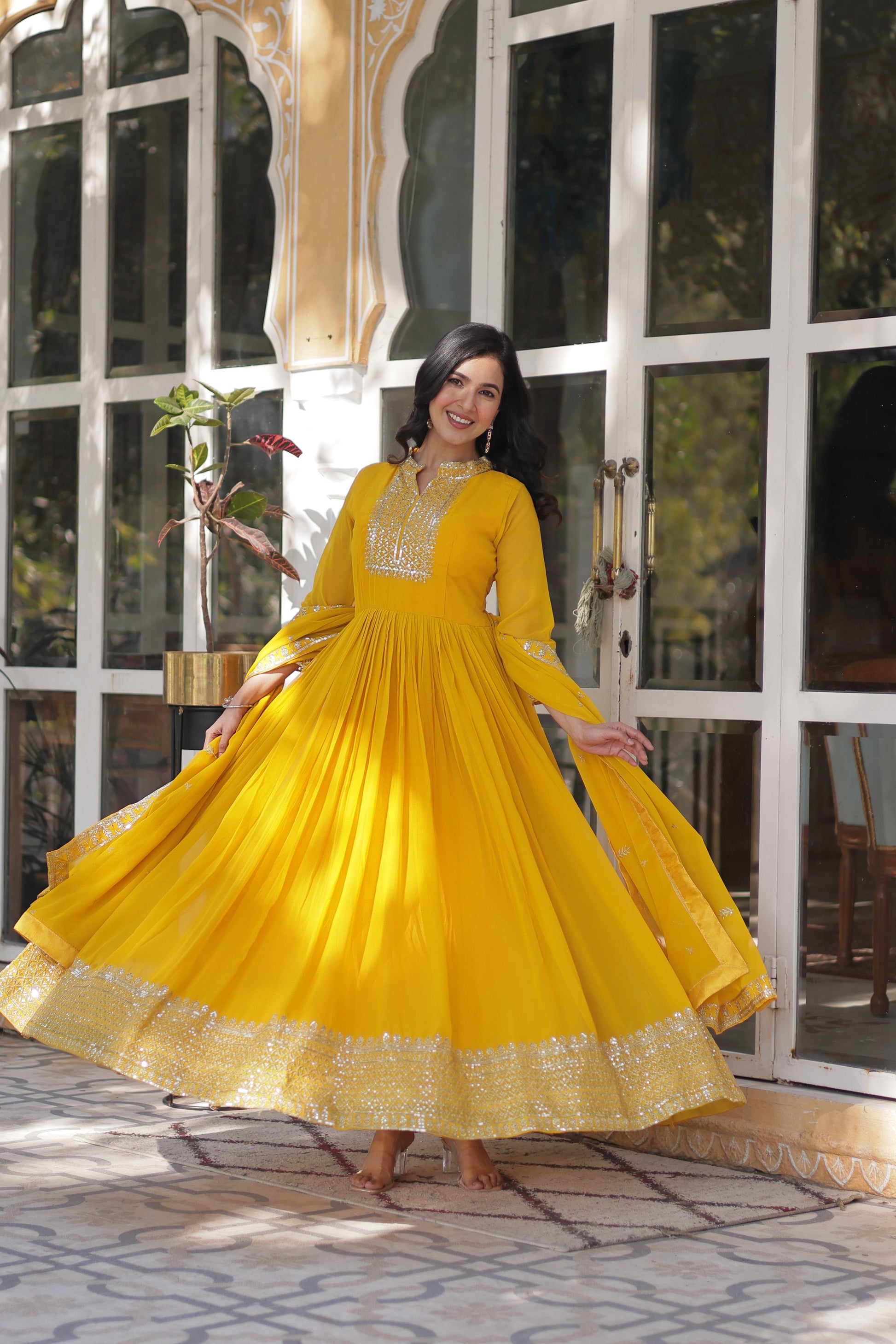 Magnificent Faux Georgette Rich Sequins Embroidered Gown With Dupatta - INDIAN ELEGANCE