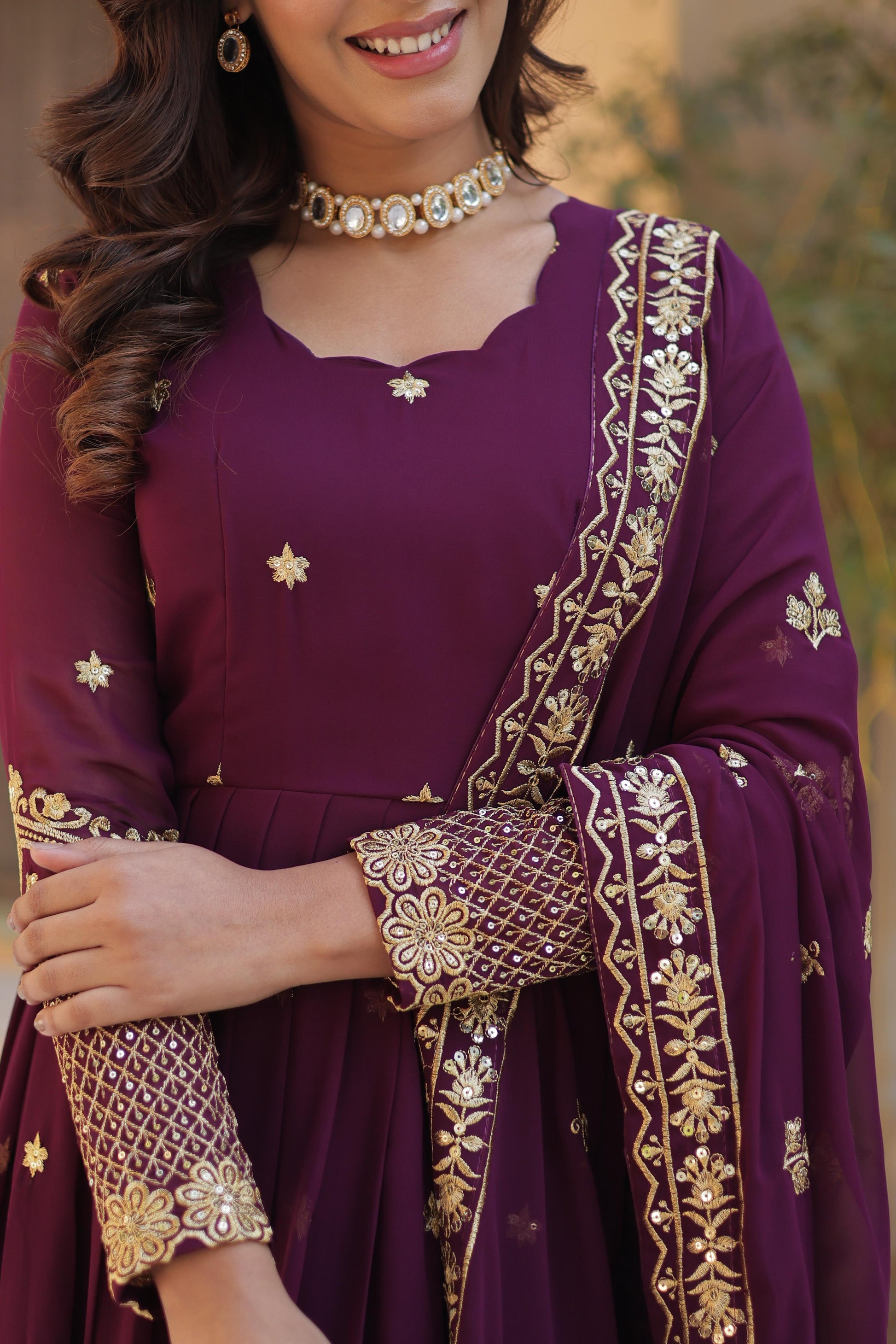 Breathtaking Faux Georgette Zari Sequins Embroidered Gown With Dupatta - INDIAN ELEGANCE