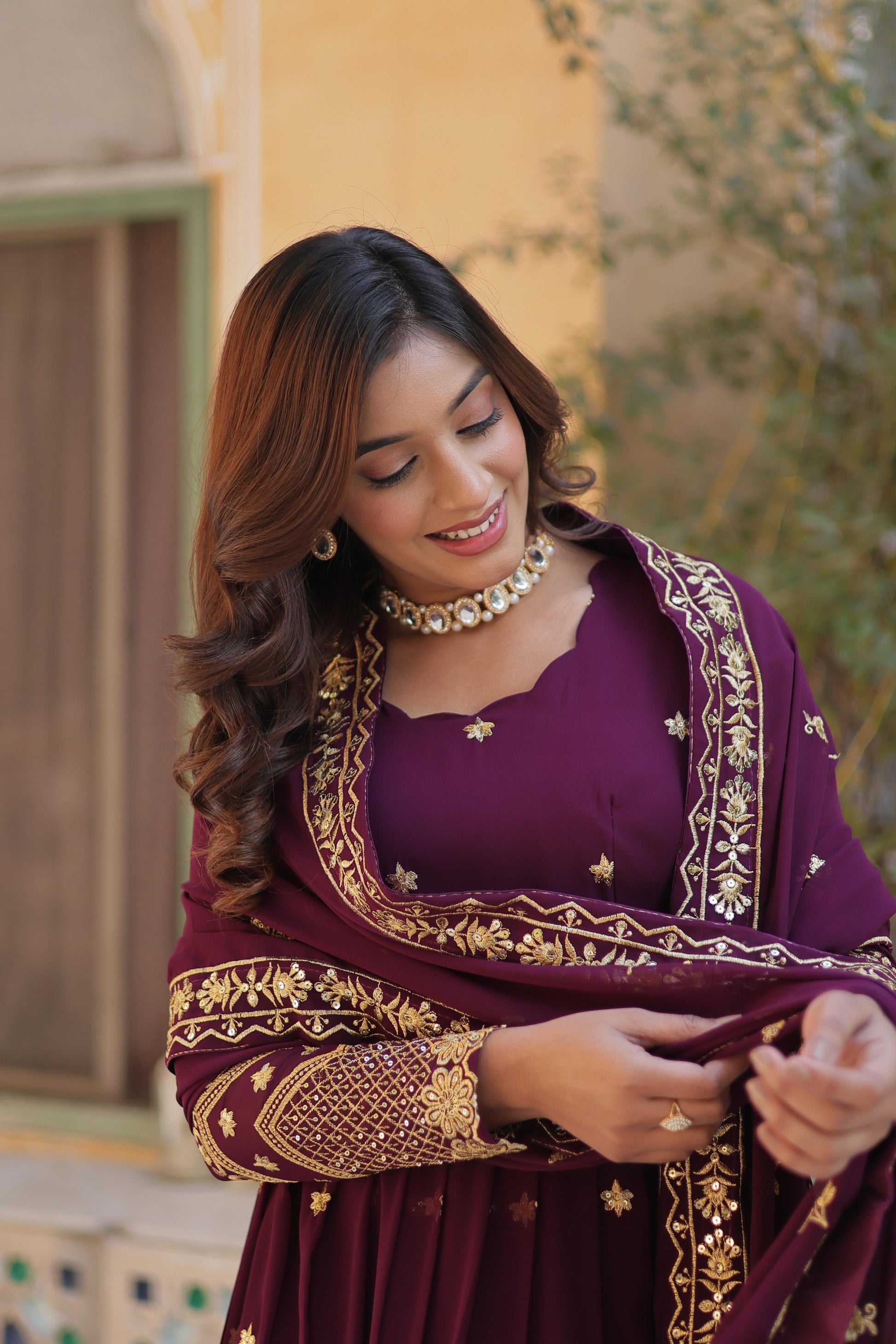 Breathtaking Faux Georgette Zari Sequins Embroidered Gown With Dupatta - INDIAN ELEGANCE