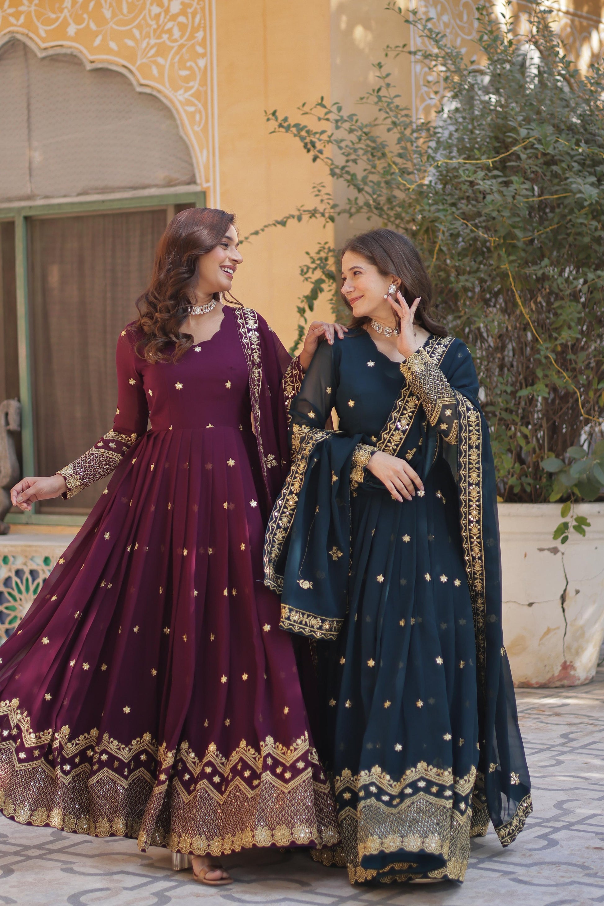 Breathtaking Faux Georgette Zari Sequins Embroidered Gown With Dupatta - INDIAN ELEGANCE