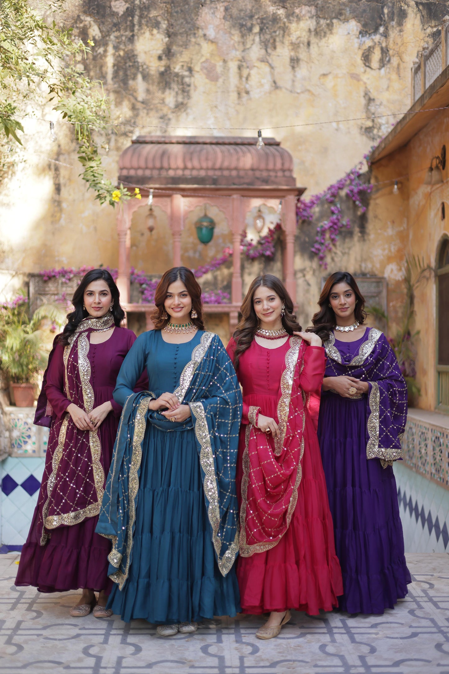 Sttuning 15 Mtr Flared Georgette Stitched Designer Ruffle Gown - INDIAN ELEGANCE