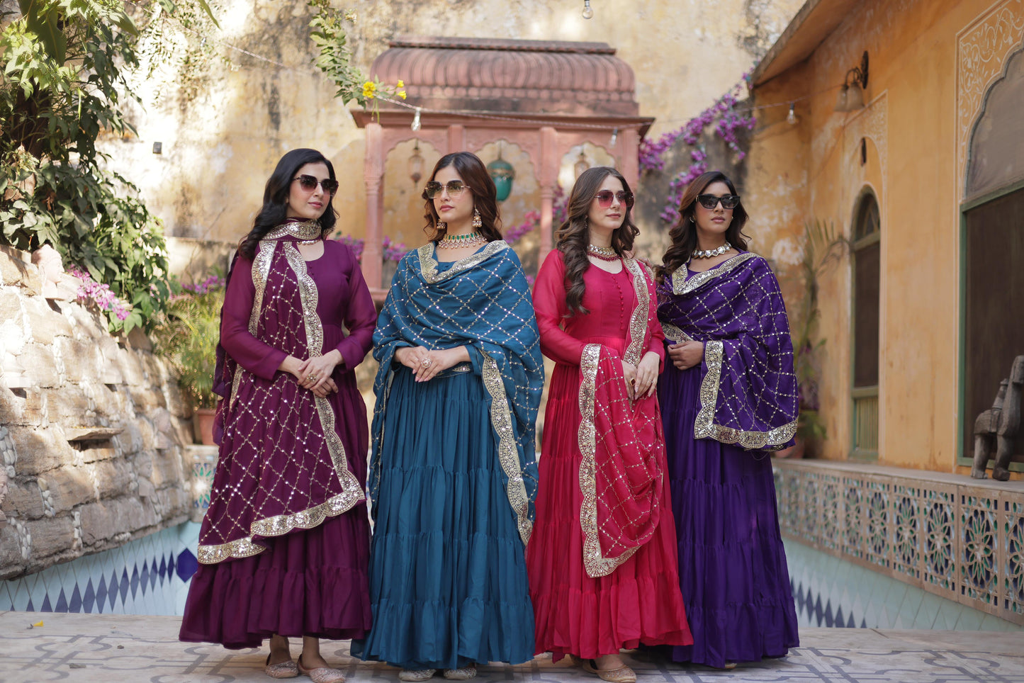 Sttuning 15 Mtr Flared Georgette Stitched Designer Ruffle Gown - INDIAN ELEGANCE