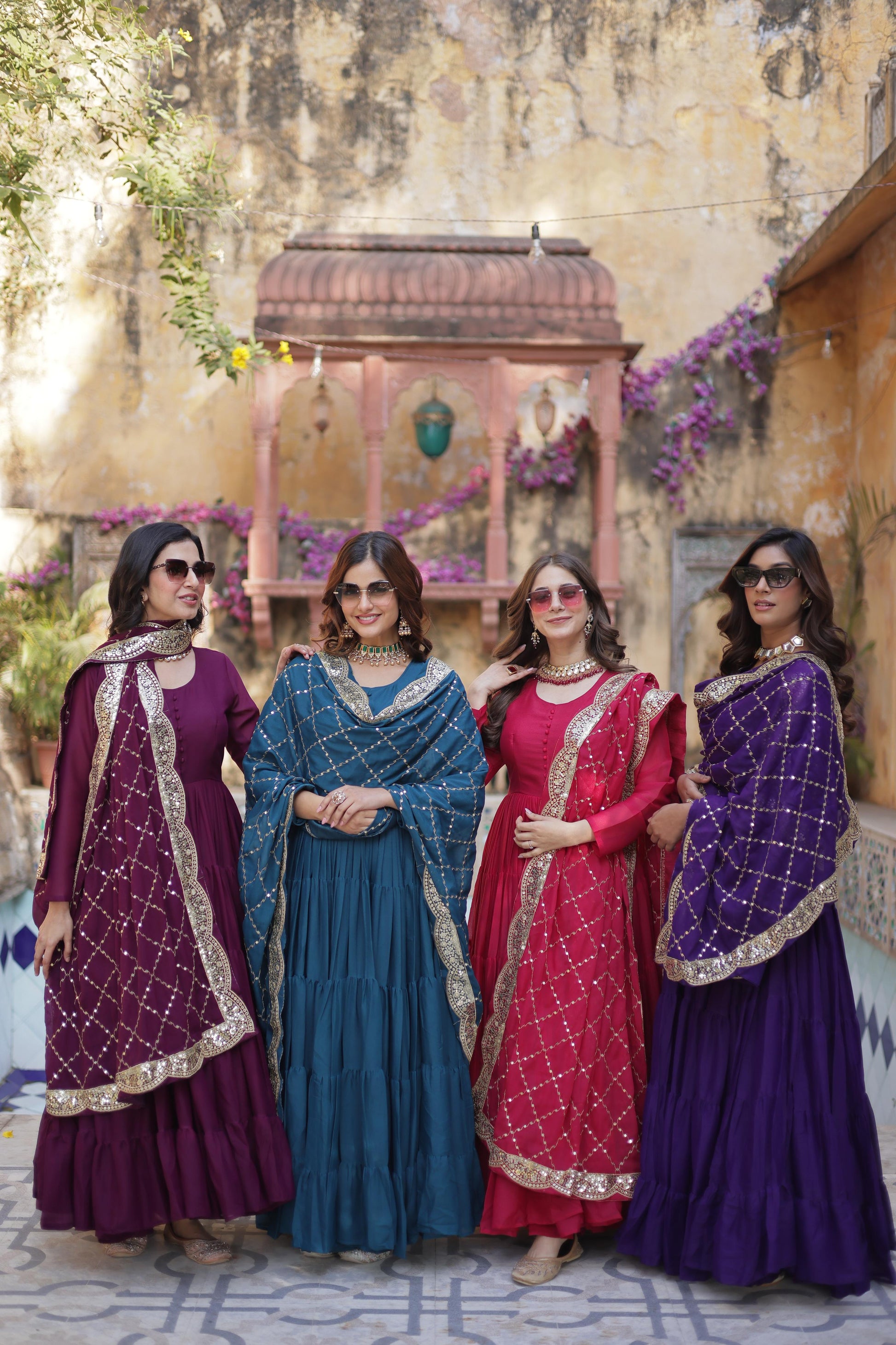 Sttuning 15 Mtr Flared Georgette Stitched Designer Ruffle Gown - INDIAN ELEGANCE