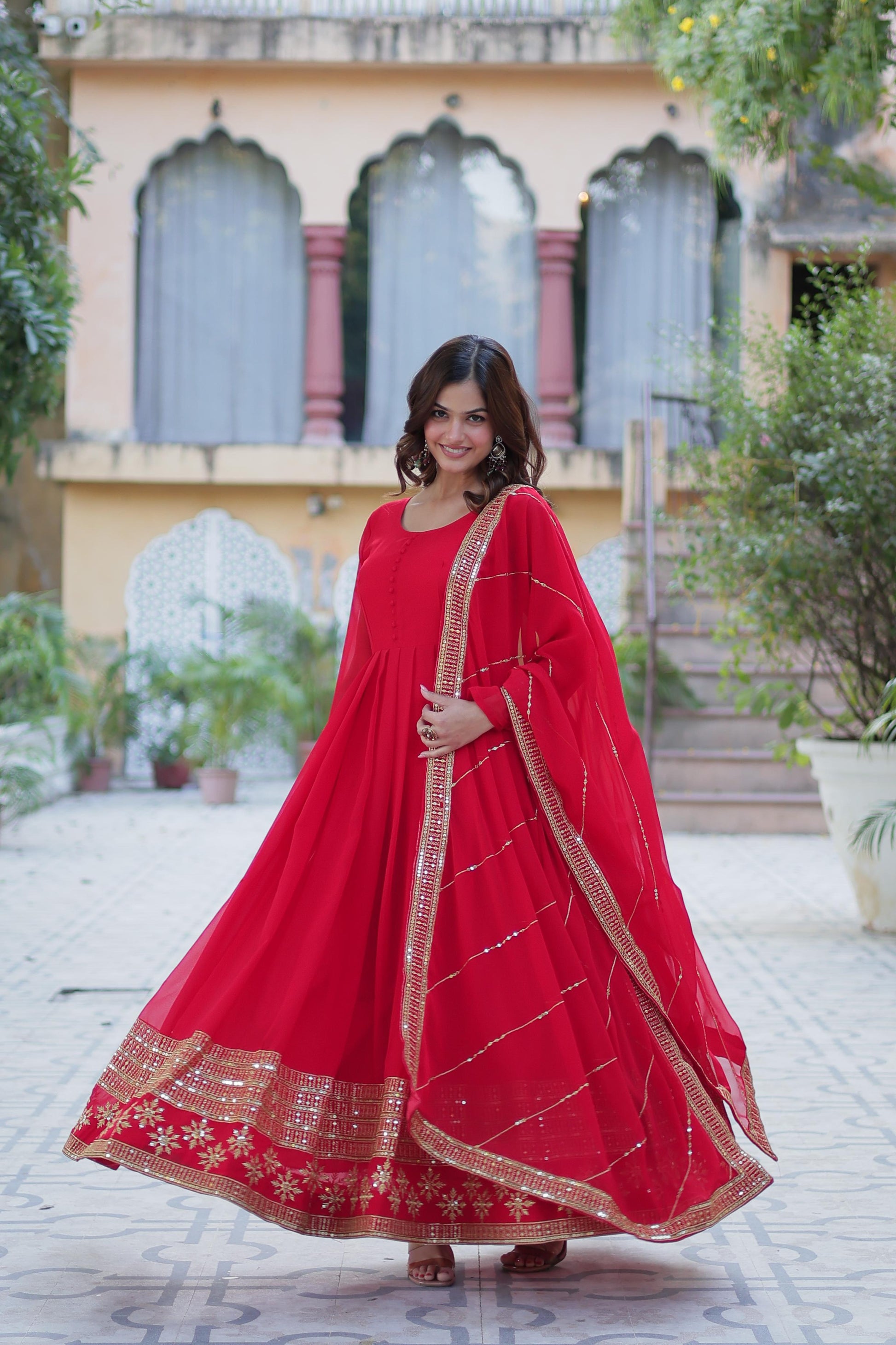 Spellbinding Faux Georgette Multi Sequins Thread Worked Gown - INDIAN ELEGANCE