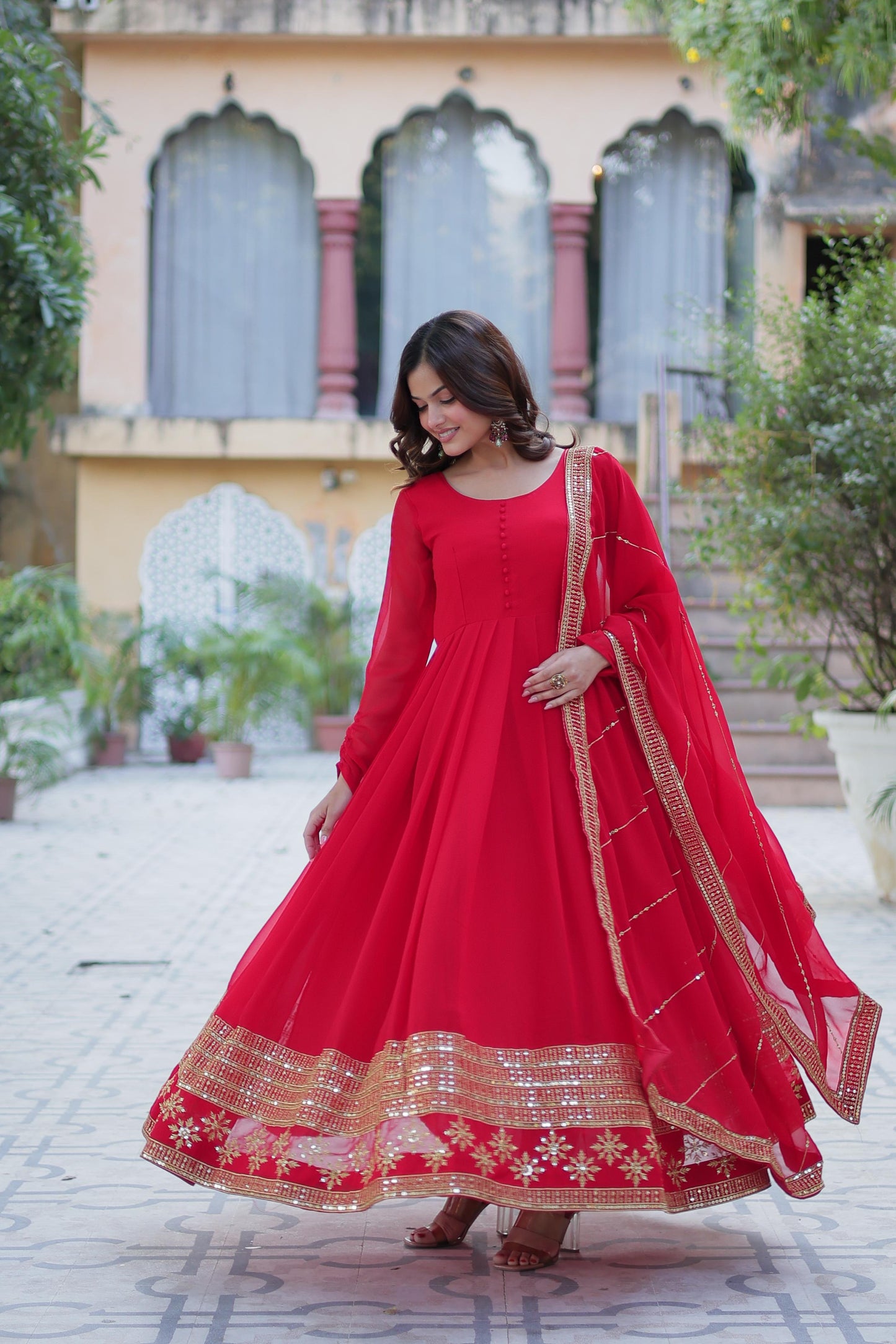 Spellbinding Faux Georgette Multi Sequins Thread Worked Gown - INDIAN ELEGANCE