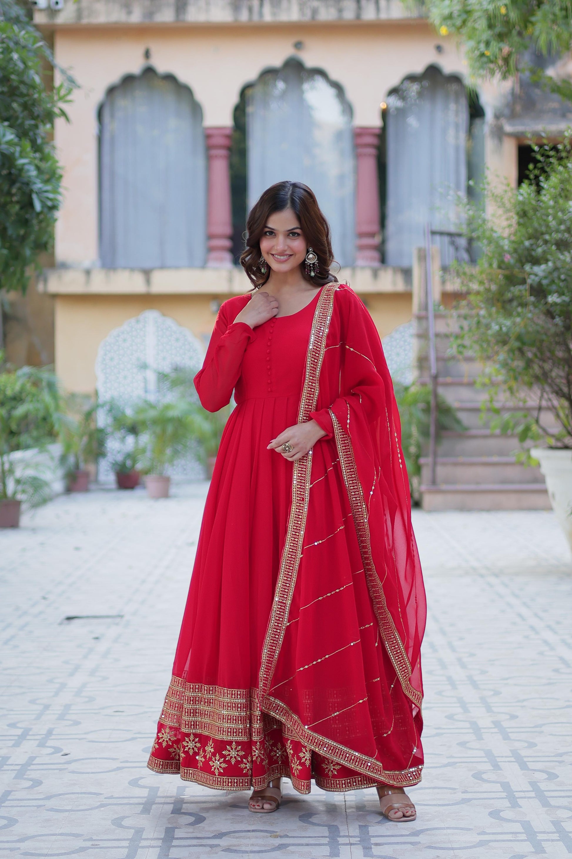 Spellbinding Faux Georgette Multi Sequins Thread Worked Gown - INDIAN ELEGANCE