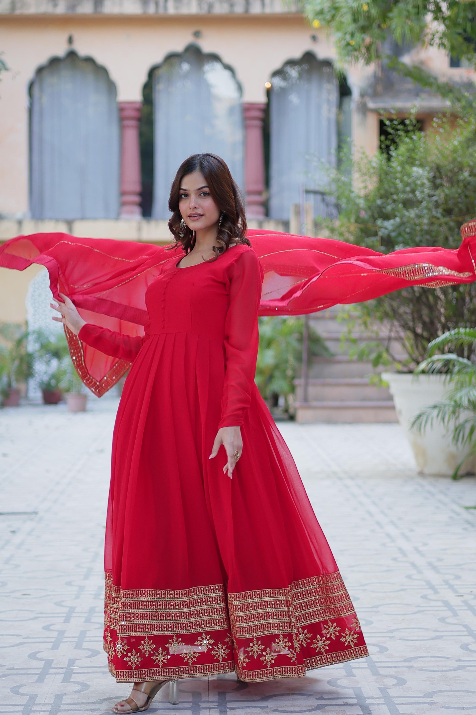 Spellbinding Faux Georgette Multi Sequins Thread Worked Gown - INDIAN ELEGANCE