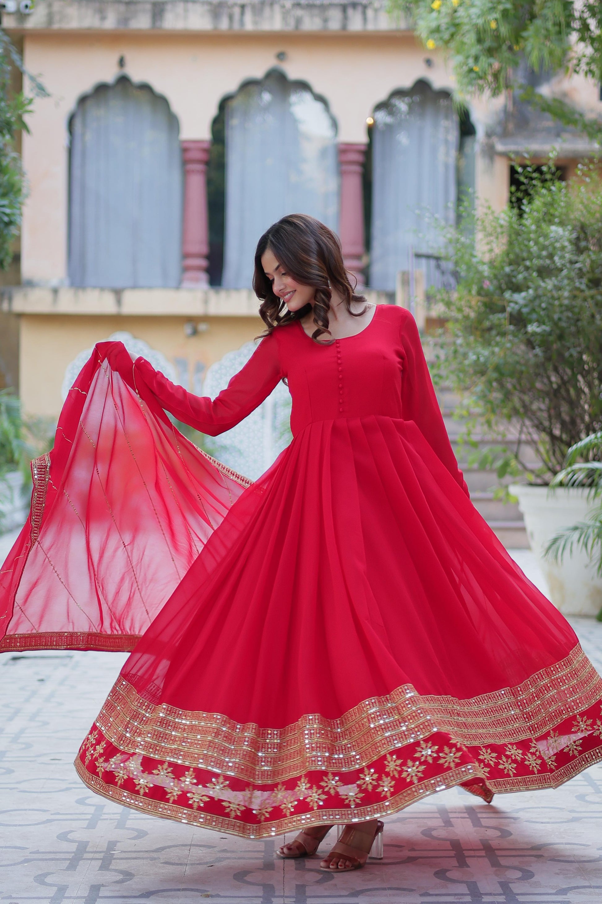 Spellbinding Faux Georgette Multi Sequins Thread Worked Gown - INDIAN ELEGANCE