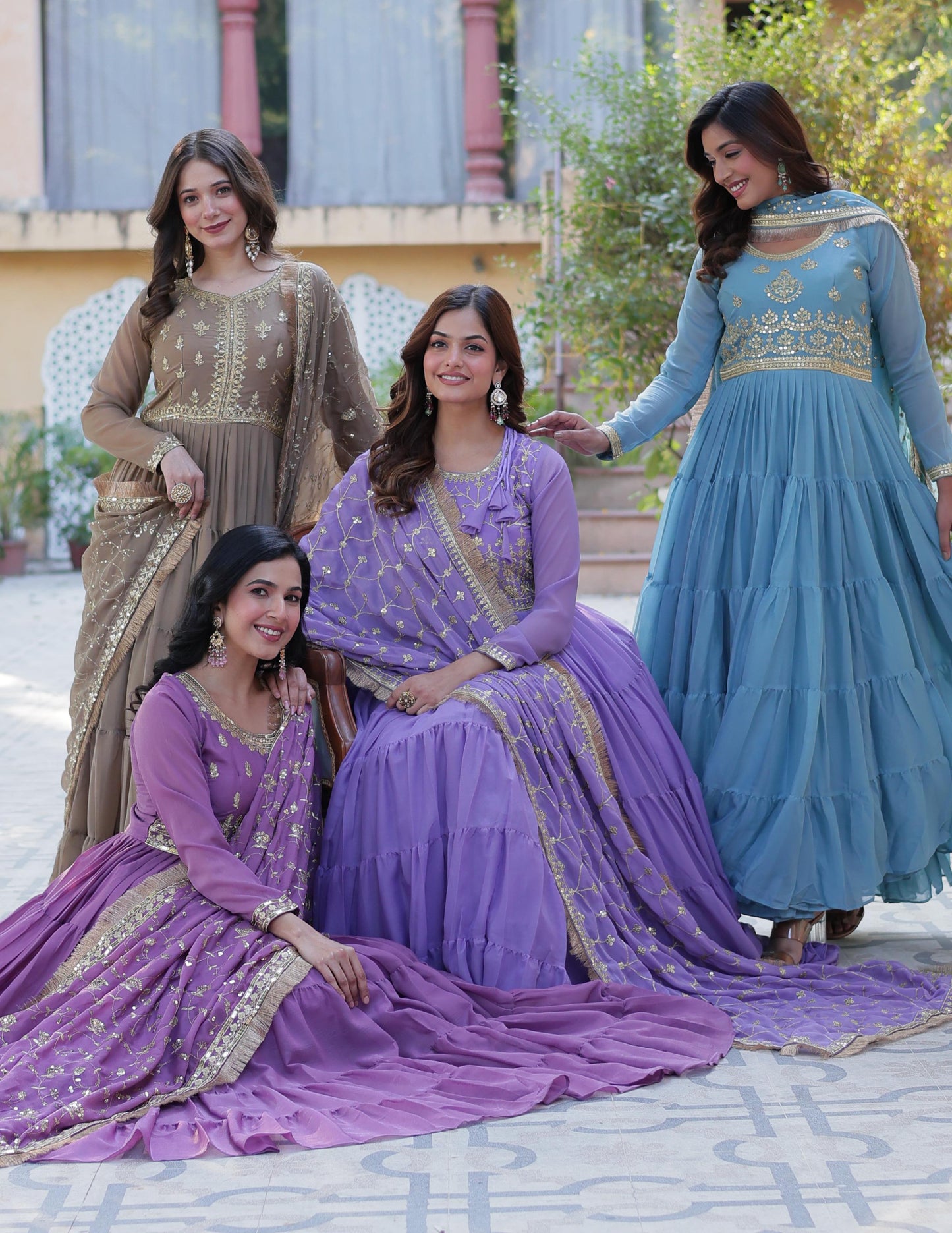 Spellbinding Georgette Ruffle Sequins Embroidered Gown With Dupatta - INDIAN ELEGANCE