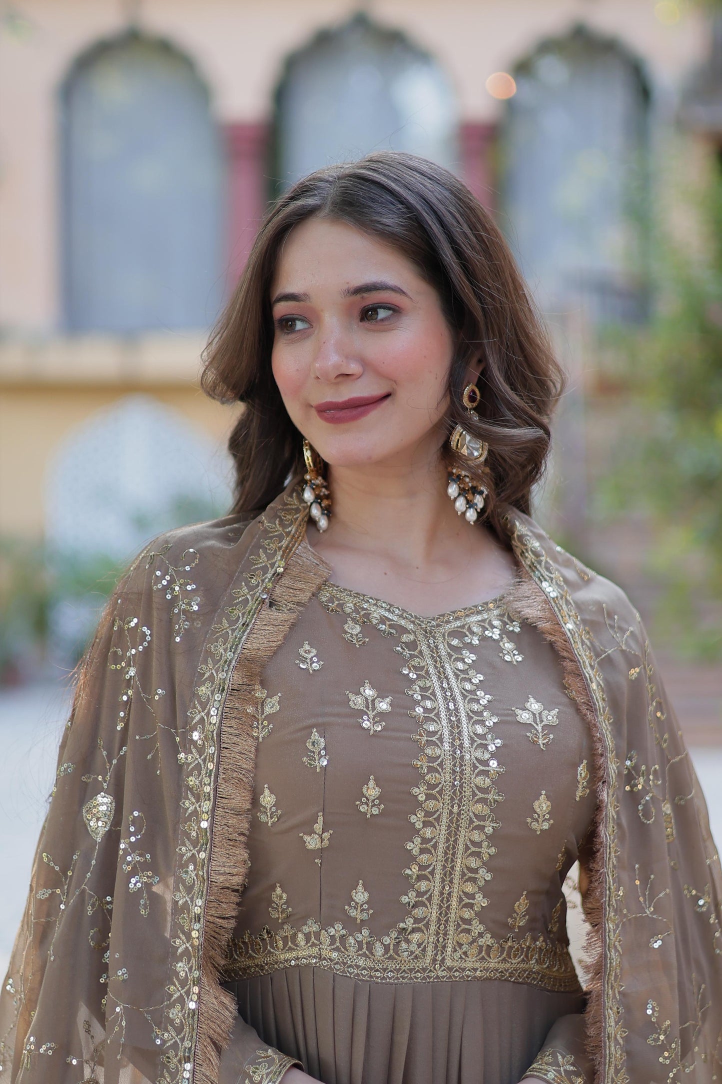 Spellbinding Georgette Ruffle Sequins Embroidered Gown With Dupatta - INDIAN ELEGANCE