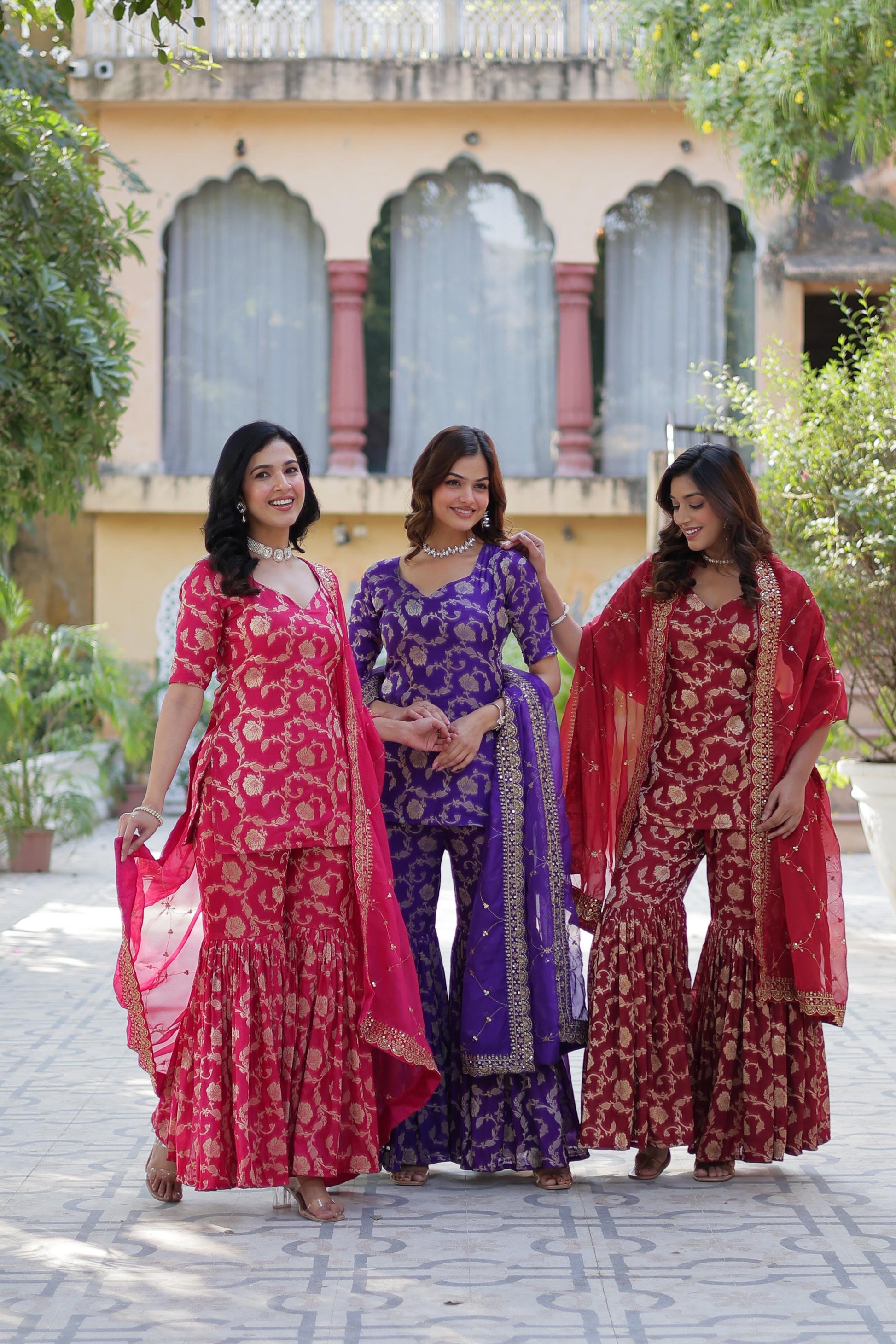 Stunning Viscous Georgette Jacquard Designer Top Sharara Suit - INDIAN ELEGANCE