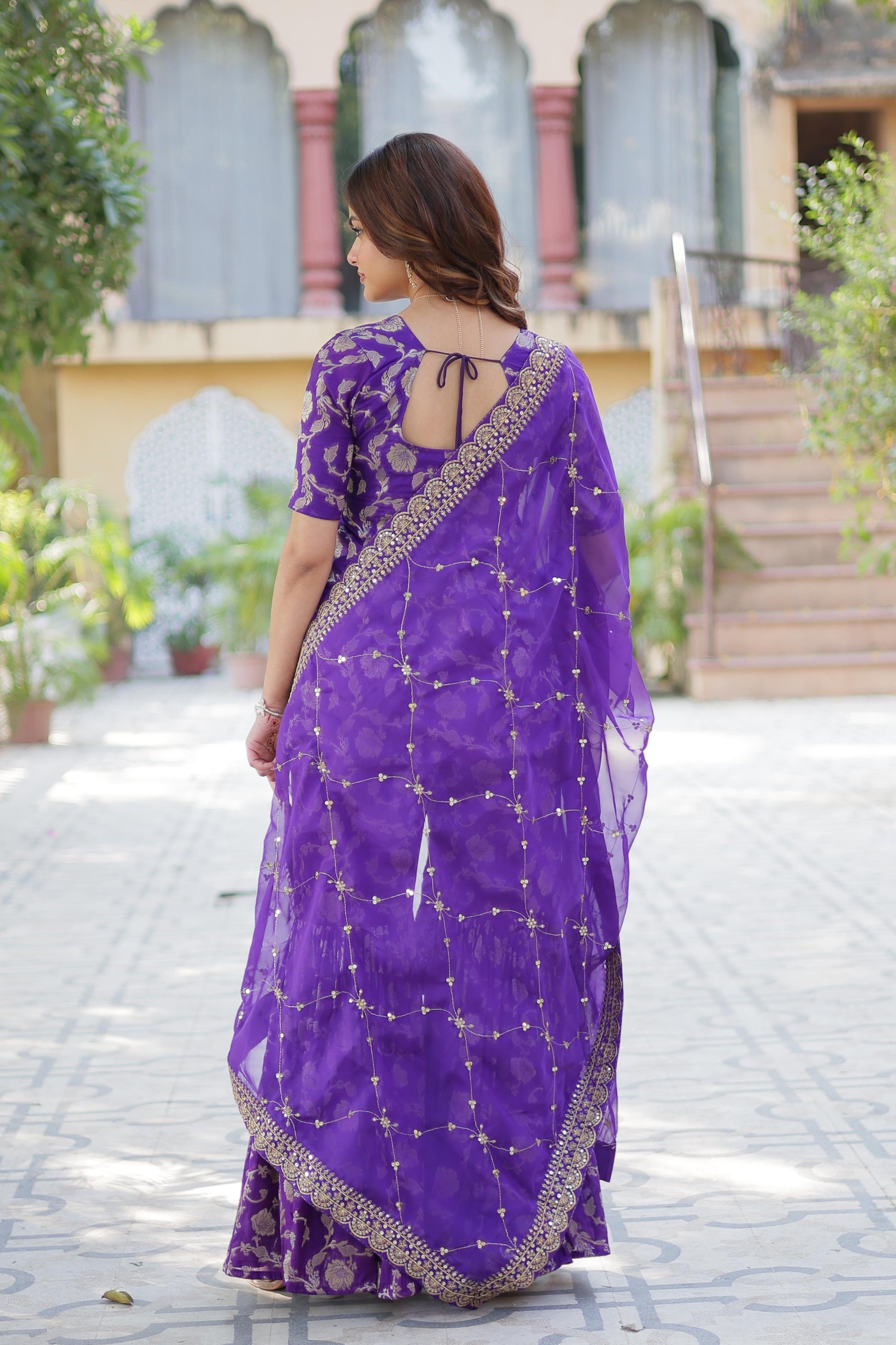 Stunning Viscous Georgette Jacquard Designer Top Sharara Suit - INDIAN ELEGANCE